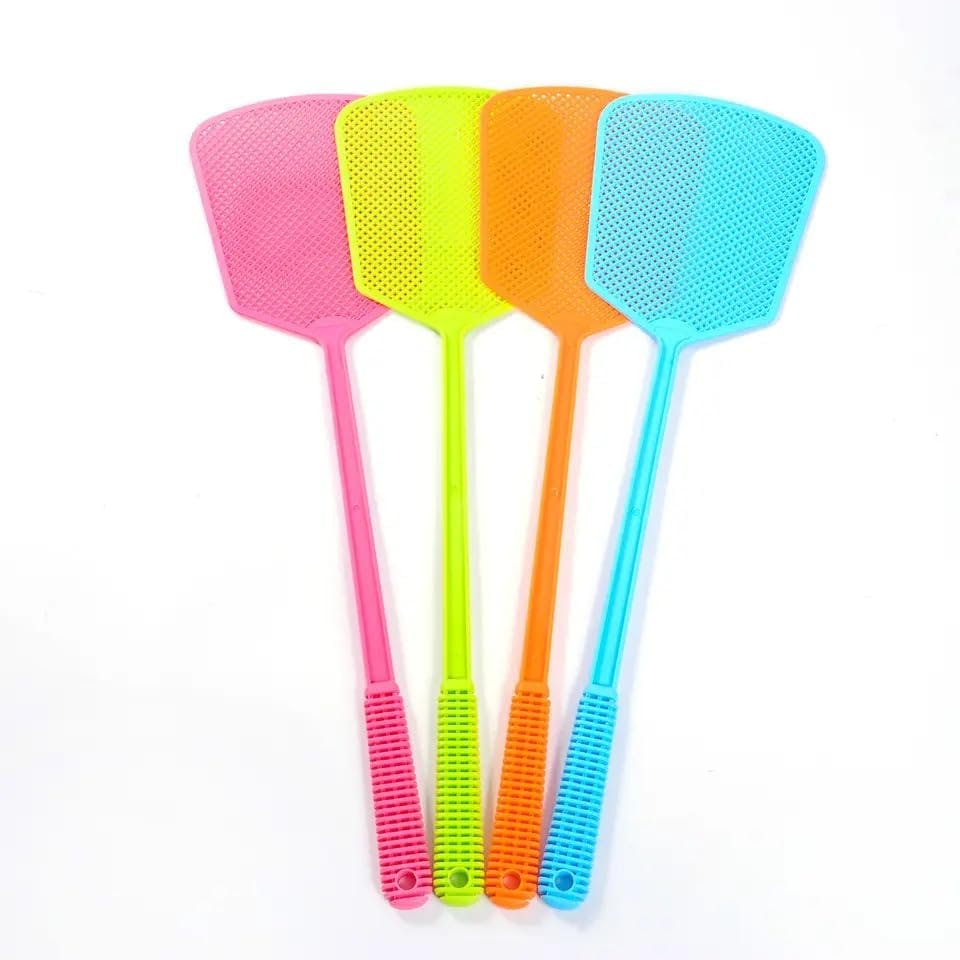 Rackhams Blue/Green/Pink Pack Of 6 Fly Swat - Premium Plastic Manual Fly Swatter With Long Handle, Assorted Colours, Heavy Duty Pest Control