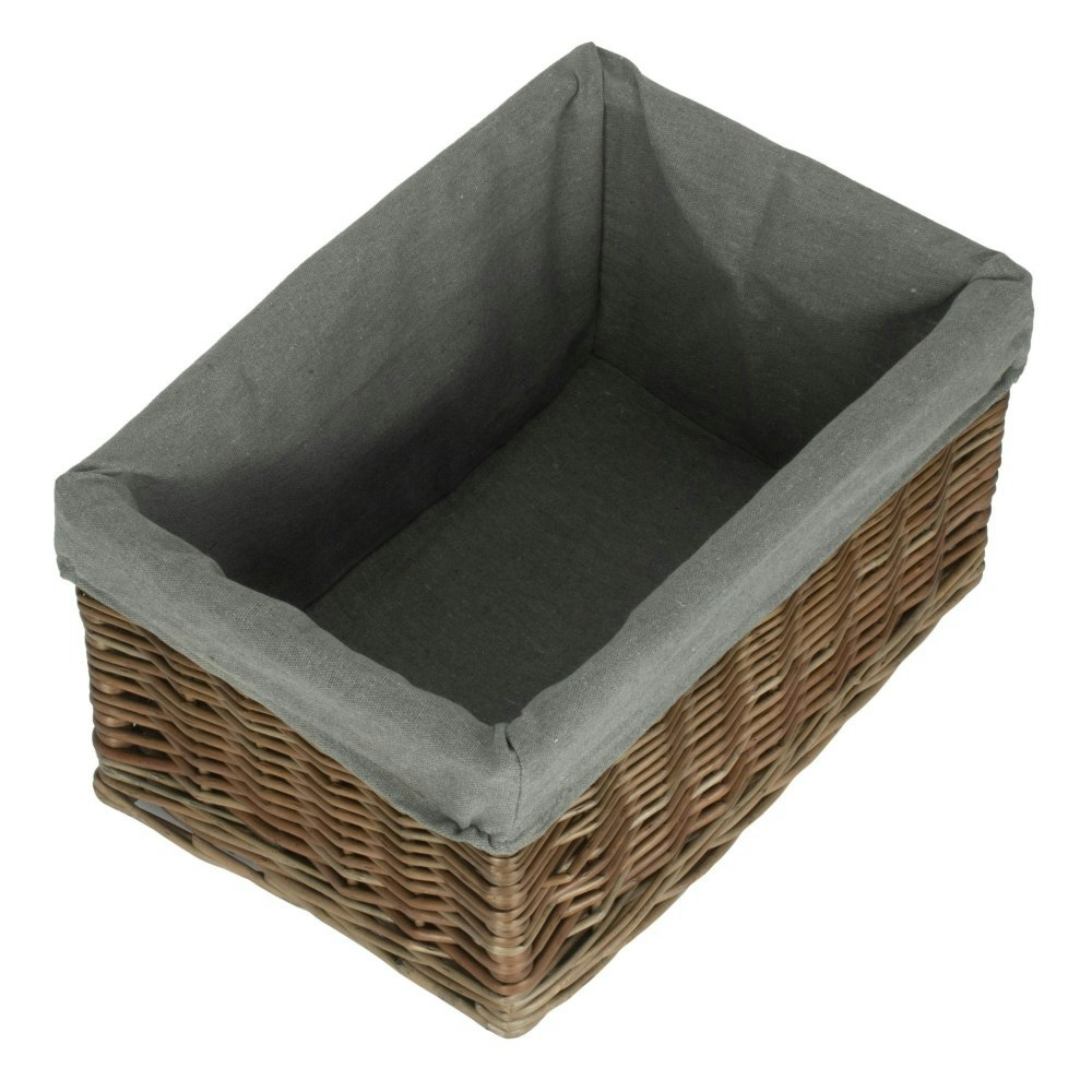 Rackhams Grey Antique Wash Cotton Lined Wicker Storage Baskets - Medium