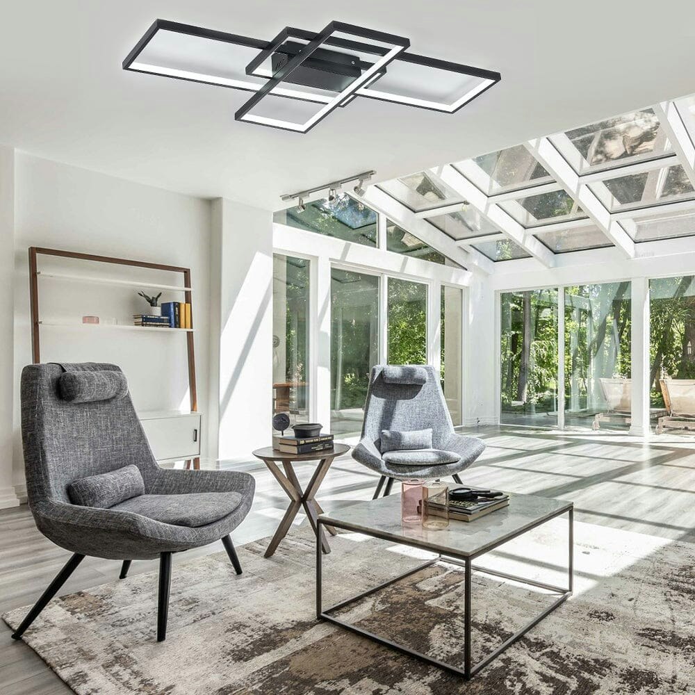 Rackhams Light/Black/White Modern Led Ceiling With 3 Rectangle Lampshades - 90 Cm - Non-Dimmable Without Remote