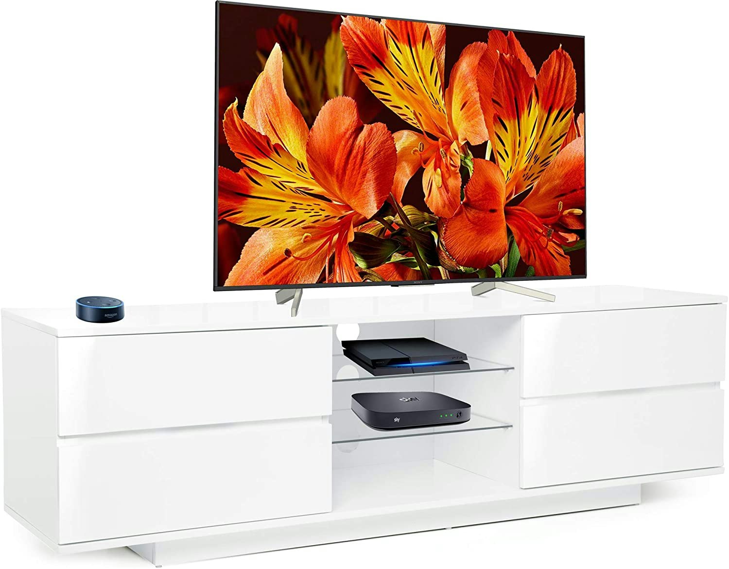 Rackhams White Avitus High Gloss With 4- Drawers For 32"-65" Led/Oled/Lcd Tv Cabinet - Fully Assembled