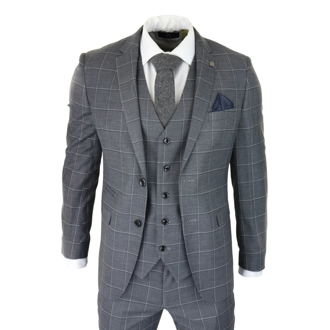 Paul Andrew Men's Grey Hobbs - Check 3 Piece Suit Wedding Classic - 36" Jacket 30" Trousers