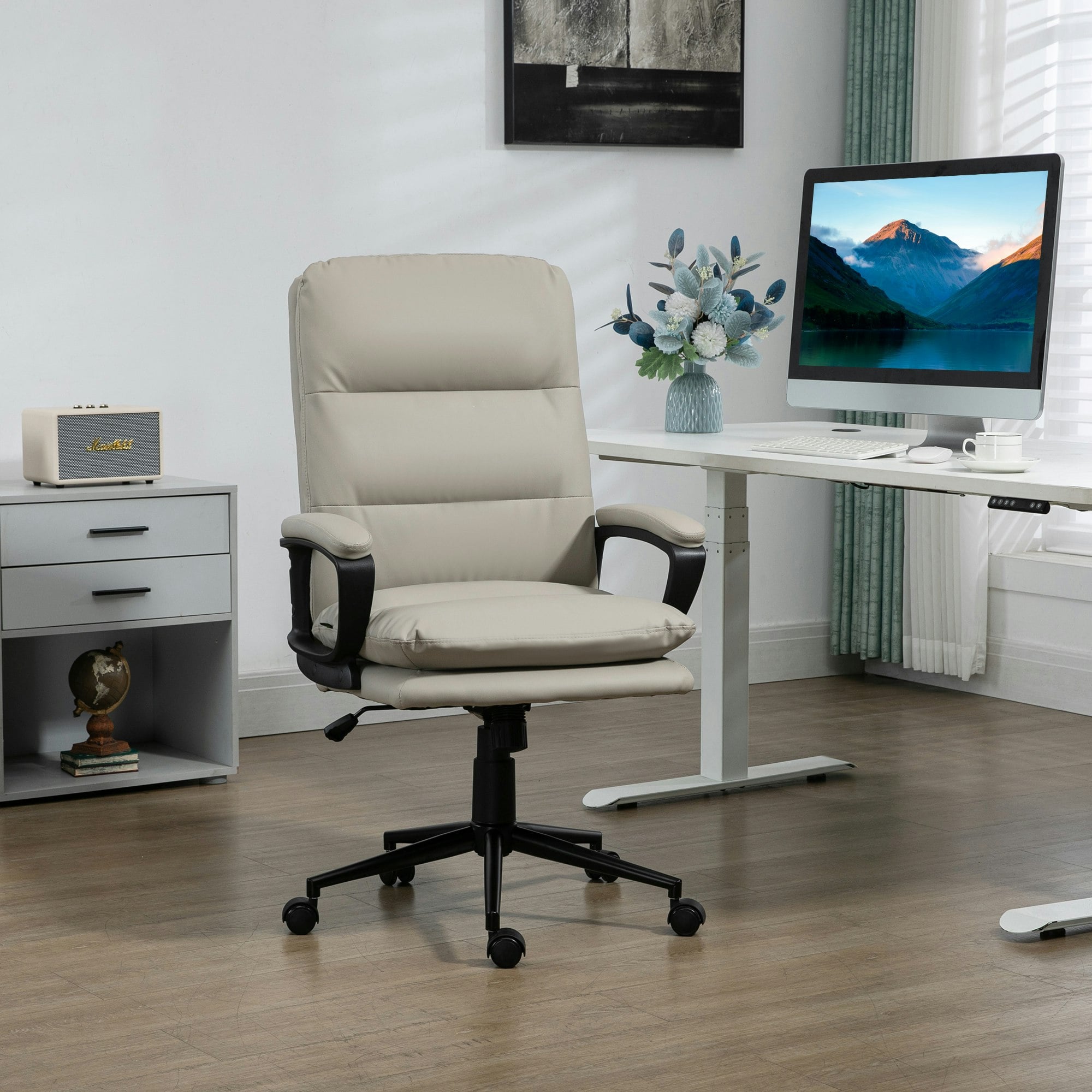 B&Q - Pu Leather Office Chair For Home With ArmAdjustable HeightGrey - Image 3
