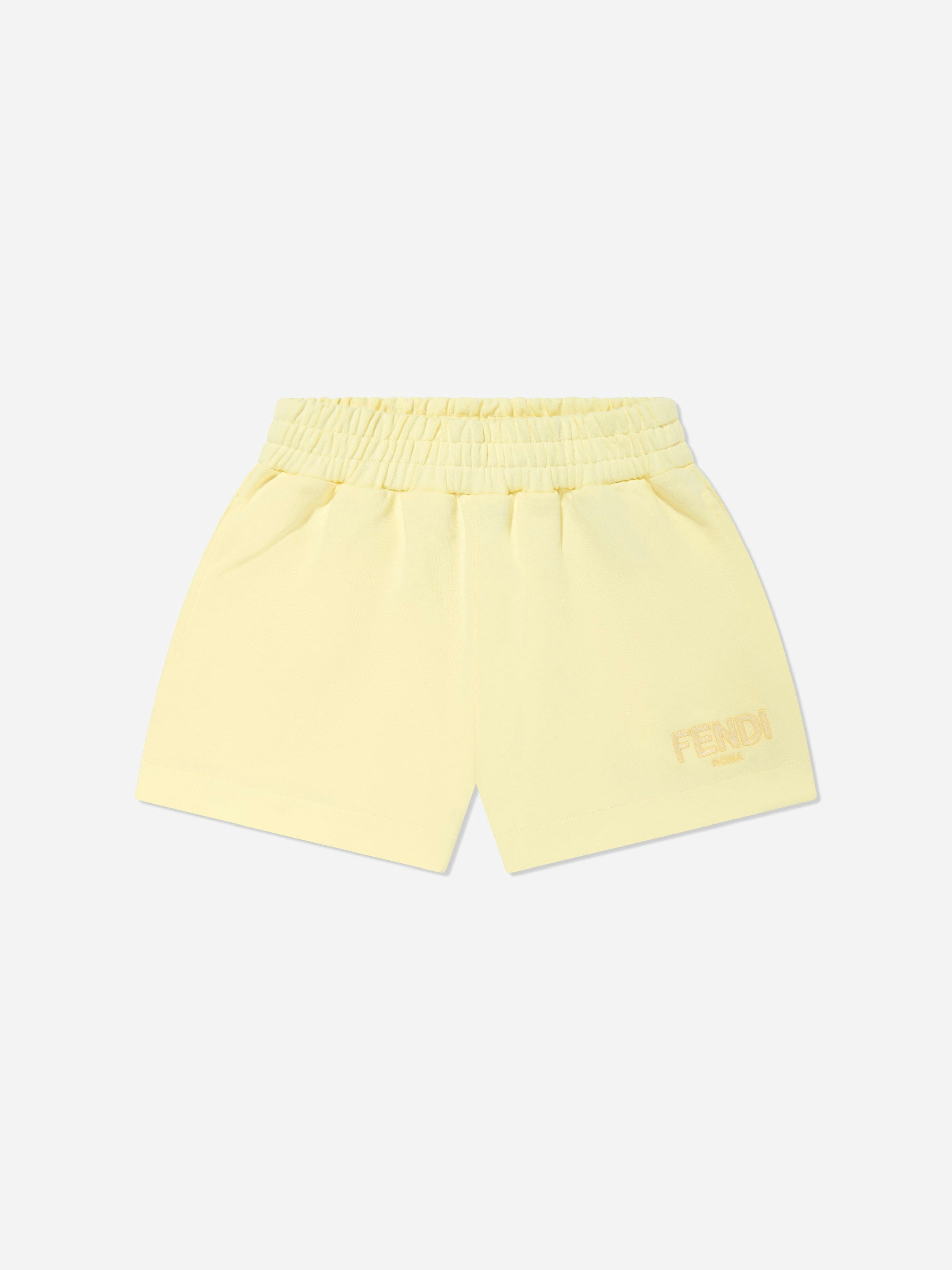 Fendi Kids Girls Yellow Fendi Logo Shorts In - 12 Yrs