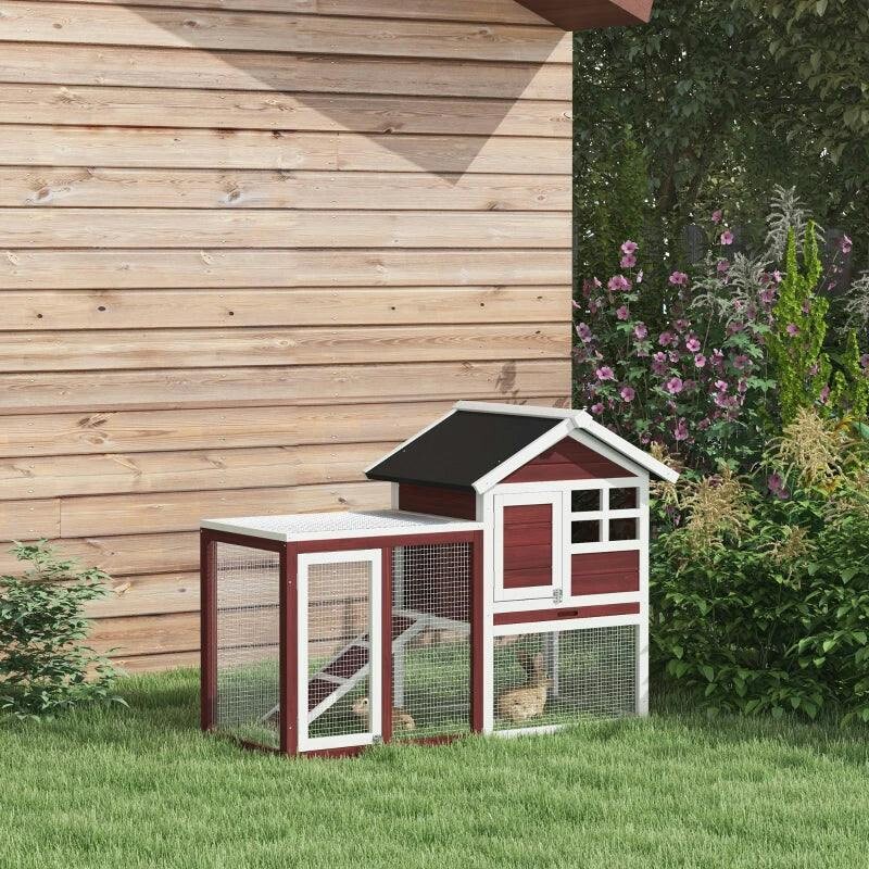 PawHut 122cm Wooden Rabbit Hutch Bunny Cage Pet House with Tray Ladder Run | Outdoor Wooden Guinea Pig Hutch, Rabbit Run, Small Animal Cage - Image 7