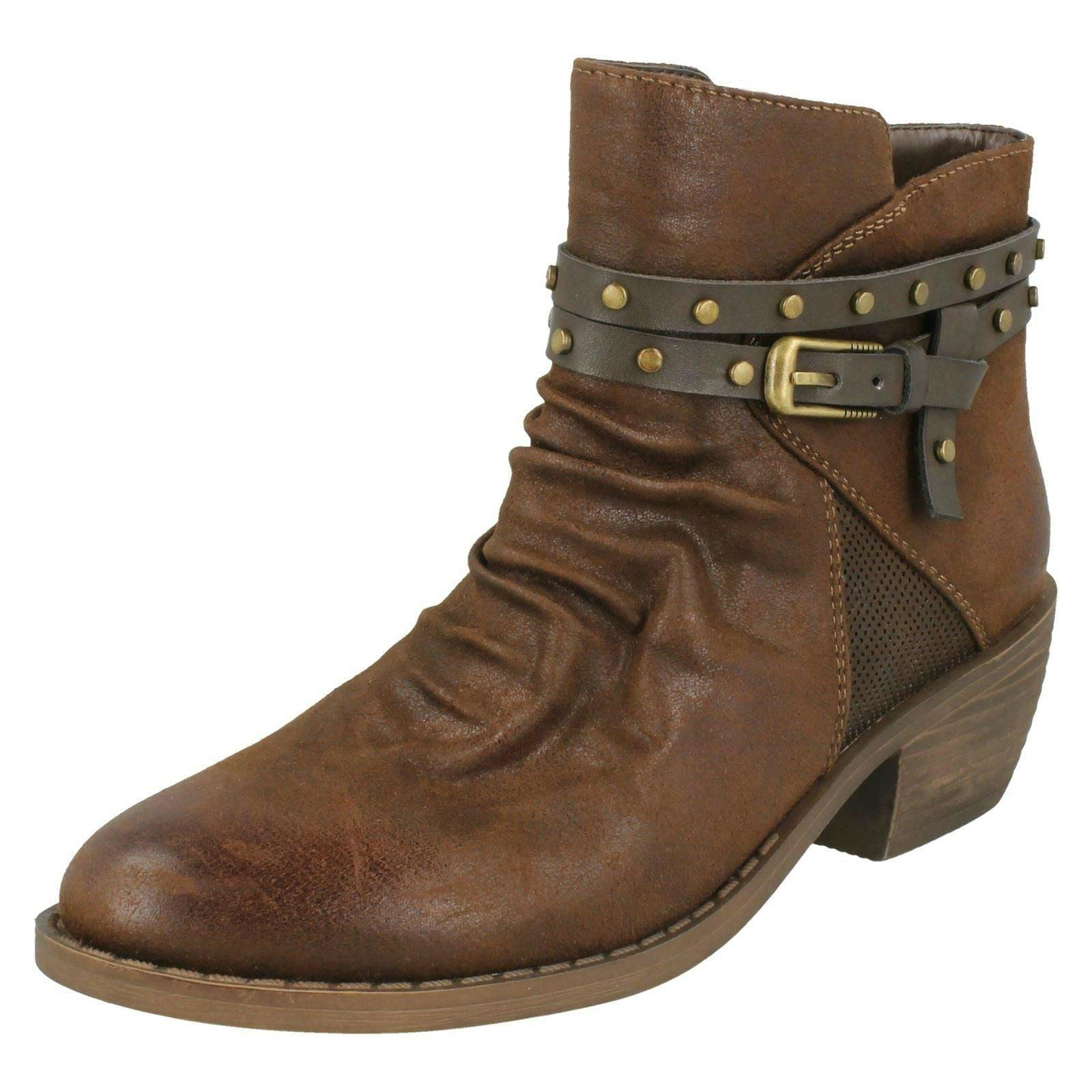 Down To Earth Women's Dark Rouched Ankle Boots F50948 - Coffee - Uk 5