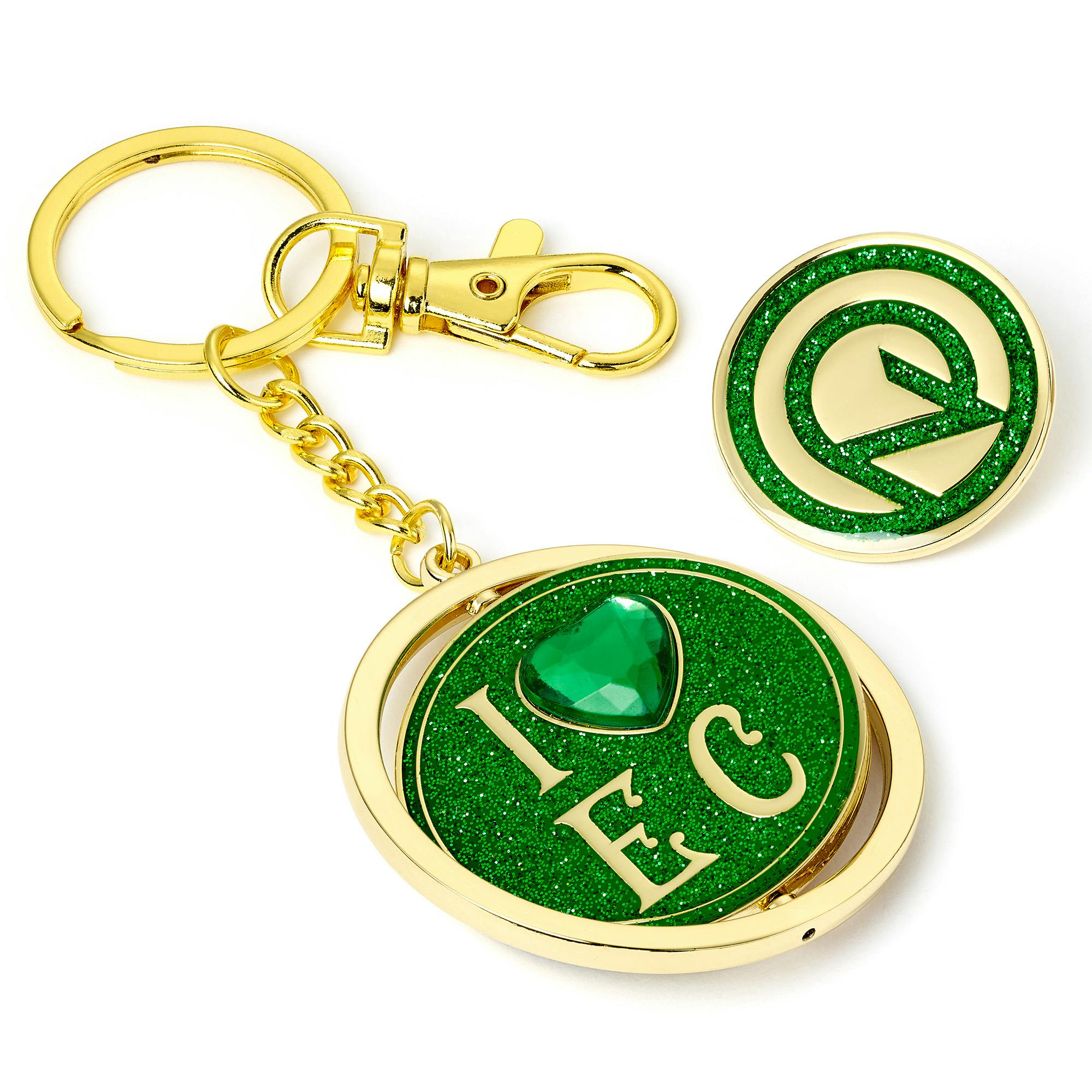 The Carat Shop Gold/Green Wicked I Love Emerald City Keyring & Oz Logo Pin Badge Gift Set