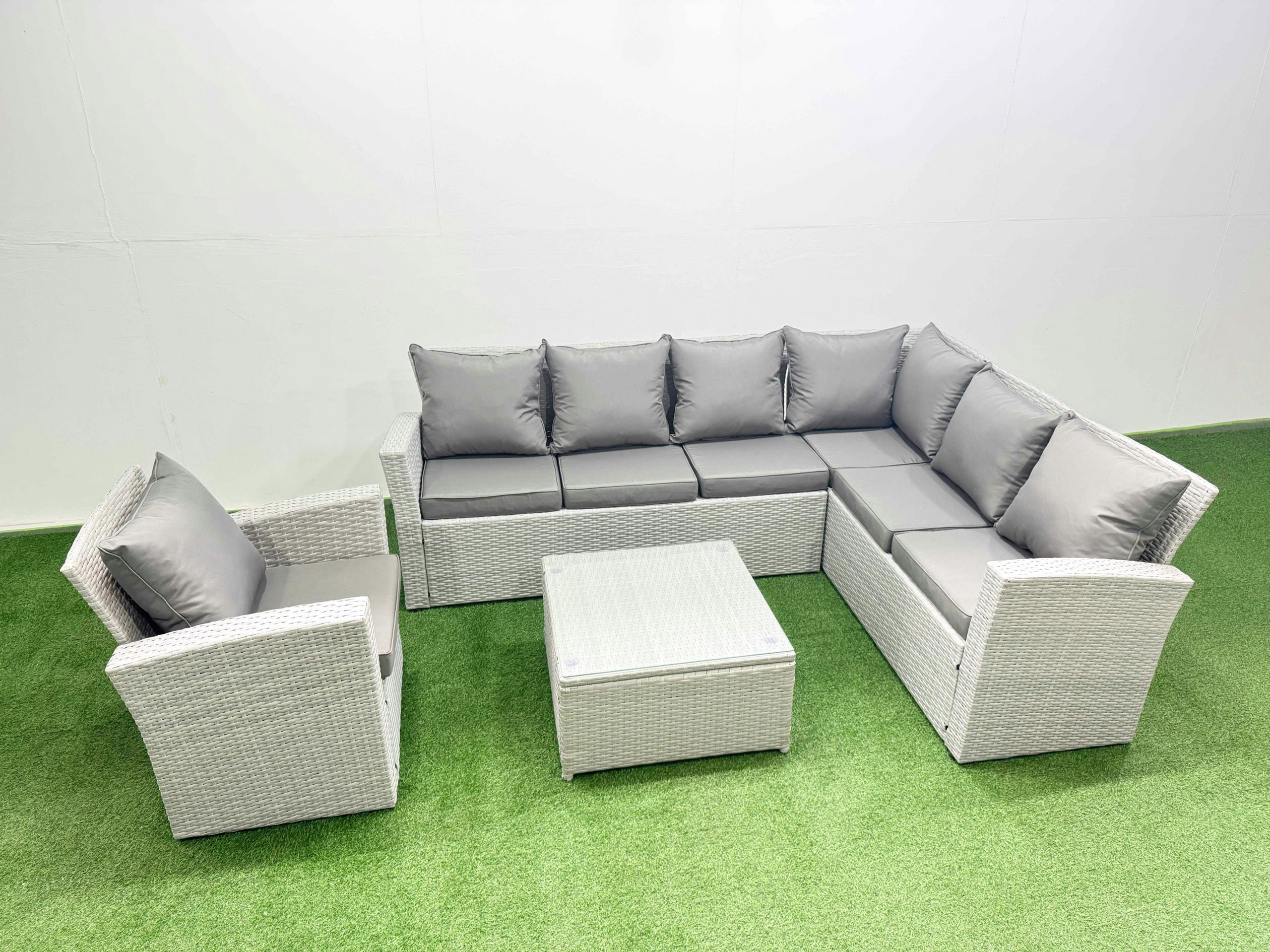 Rackhams Light/Grey Rattan Garden Outdoor Furniture Set 7 Seater Rattan Garden Sofa Set With Armchair Mixed