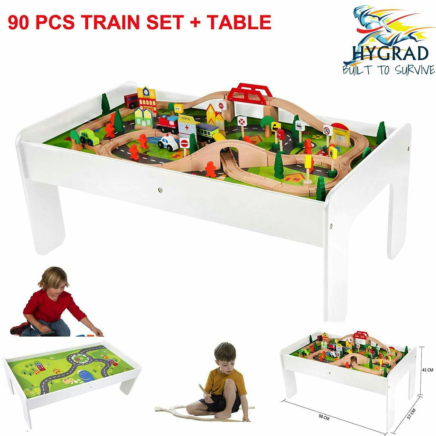 Hygrad Kids Wooden Activity White Table And 90 Piece Train Set Car Track + Accessories - Image 3