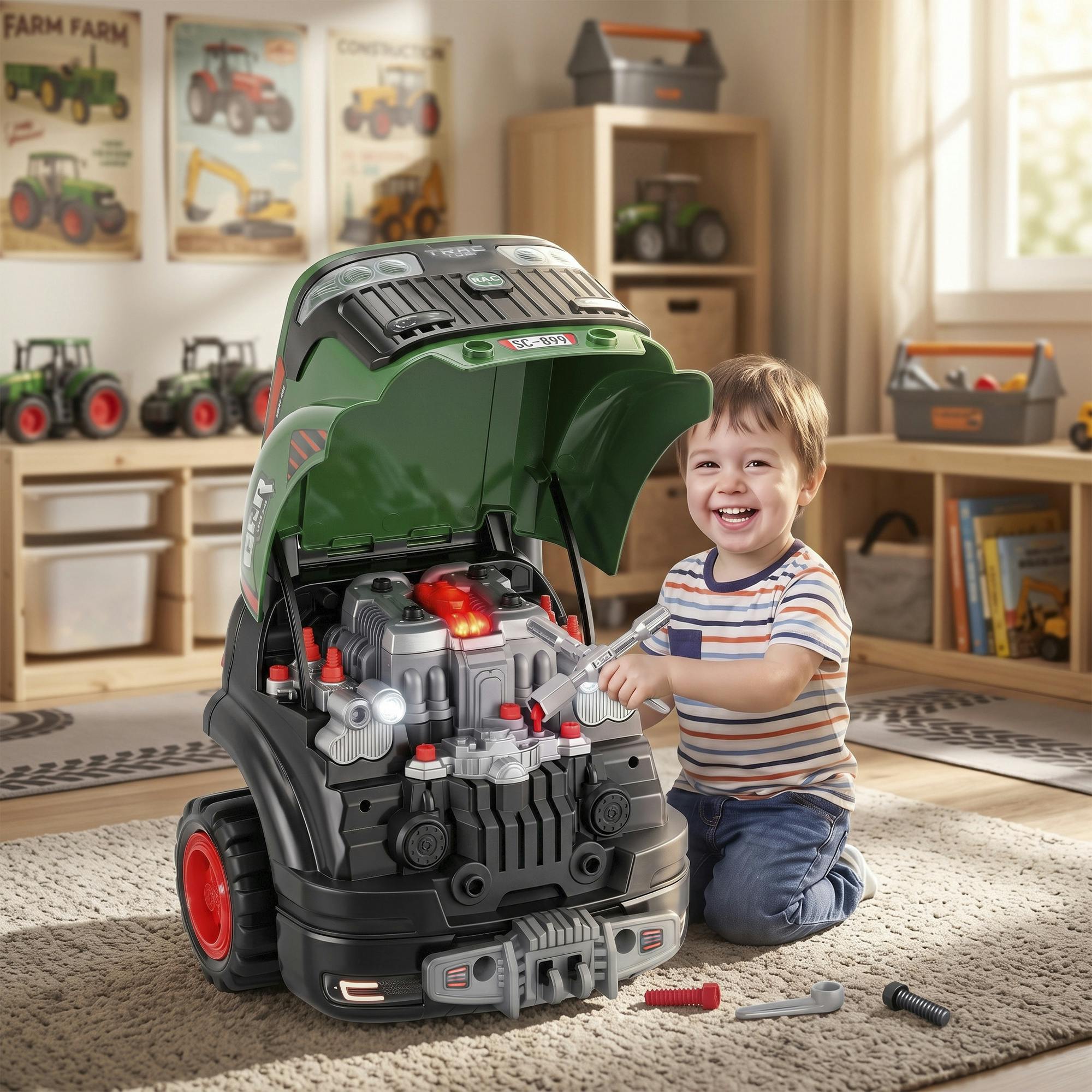 Aiyaplay Green Kids Truck Engine Toy With Spray Lights Sounds For 3-6 Years,