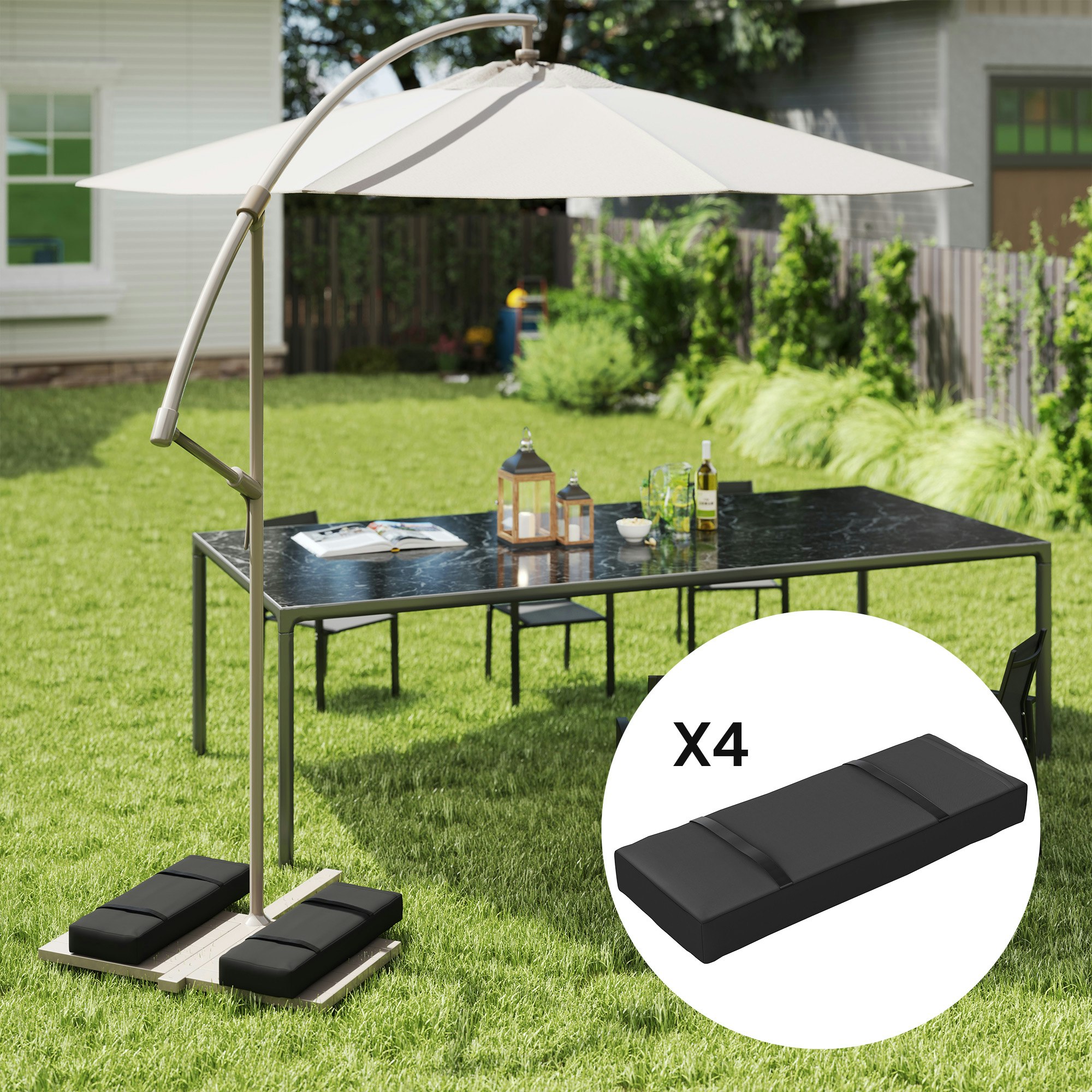 Rackhams Black Parasol Weights Set Of 2, Parasol Base Weights Bags, 25Kg Fillable Sandbag Weights With Handles, Cantilever Umbrella Base Weights, - 76L X 30W X 11H Cm - 4
