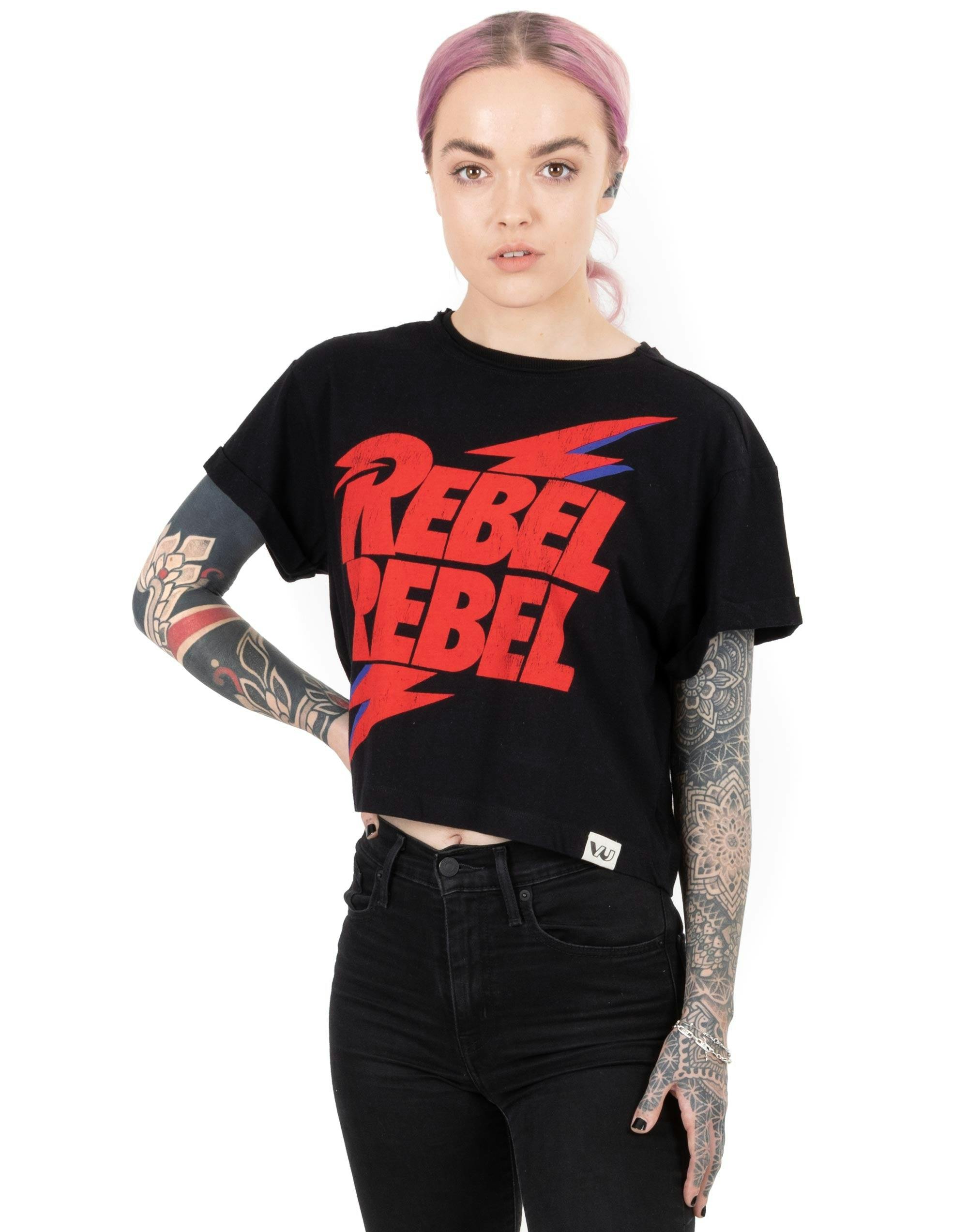 Vanilla Underground Women's Black David Bowie Character Cropped Short Sleeved T-Shirt - XX-Large