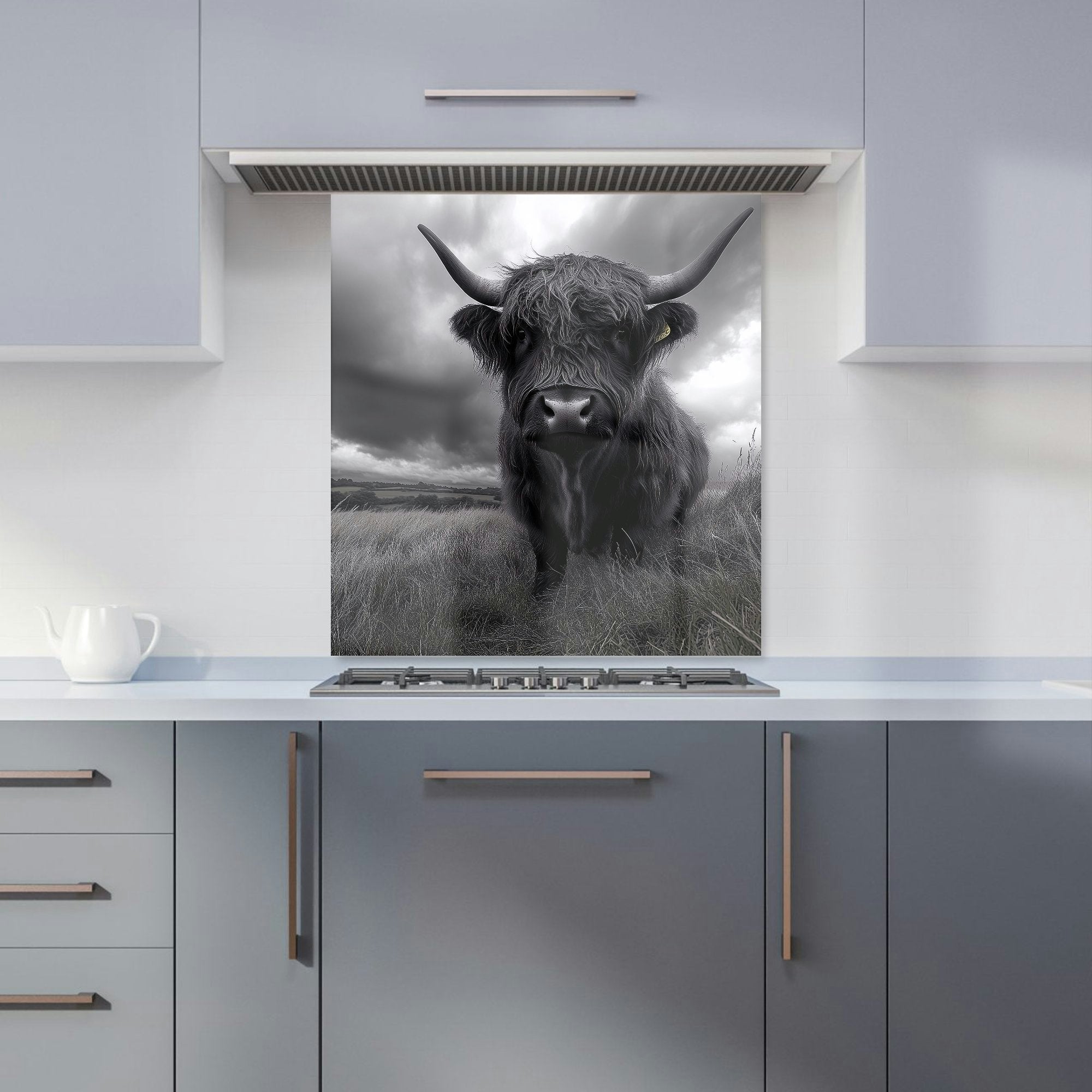 Warren Reed Black/White - Designer And Highland Cow Kitchen Splashback - W700mm X H750mm