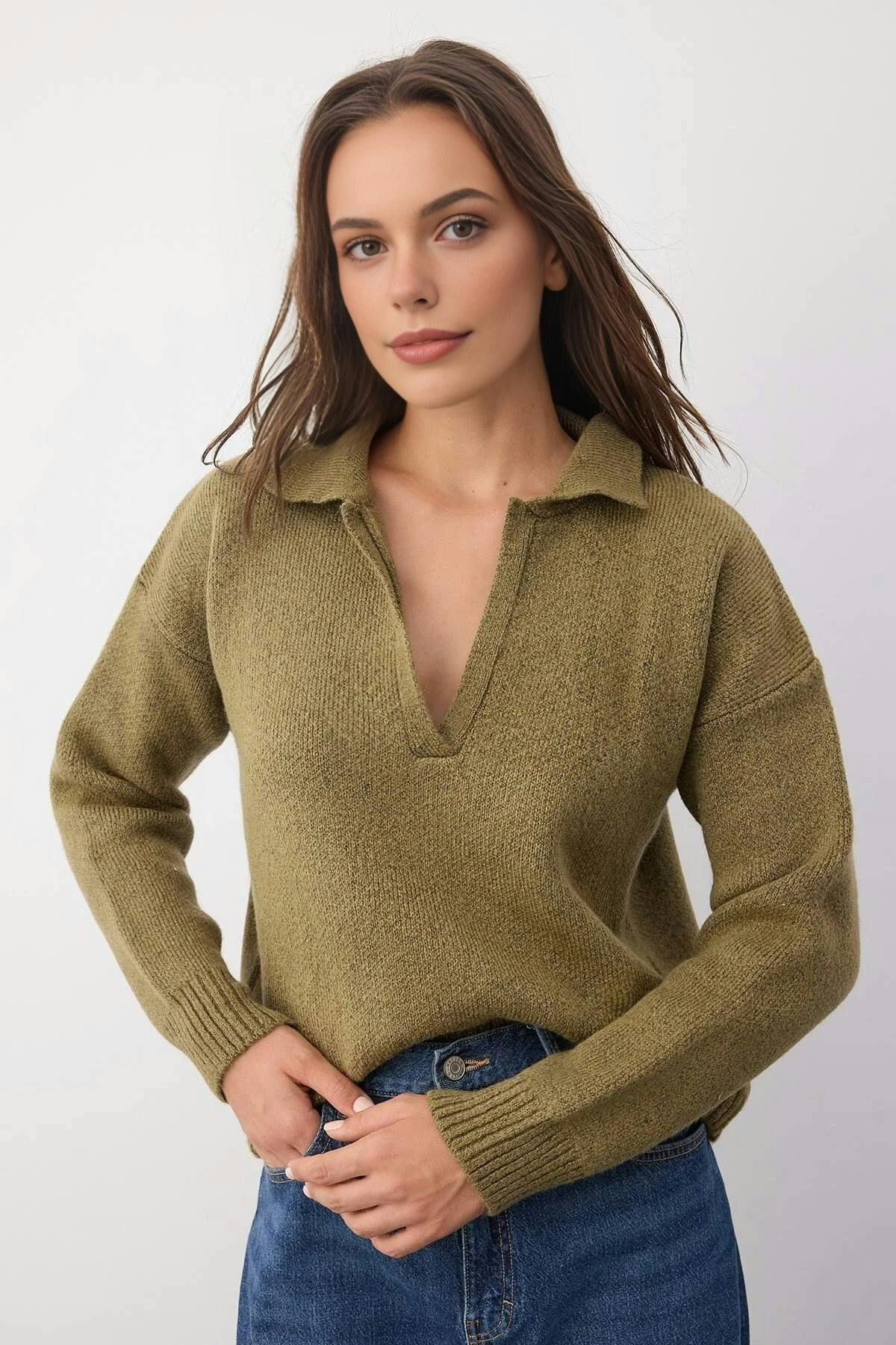 Wovcor Soft Textured Knit Sweater - Khaki - L