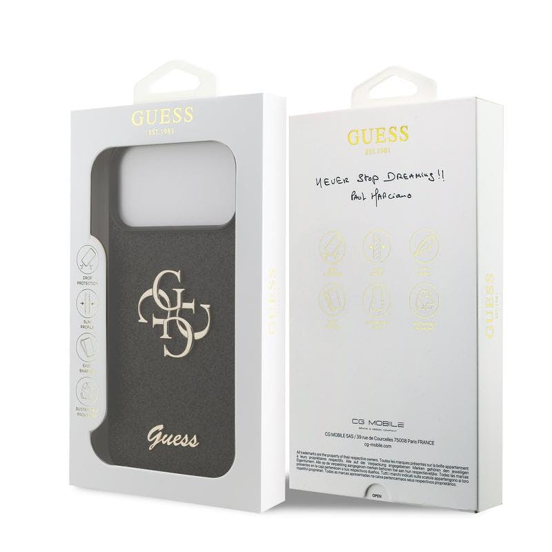 Guess Black Pu Fixed Glitter Big 4G Metal Logo Case For Iphone 17 Pro Max 6.9" - Guhcp17xhg4sgk
