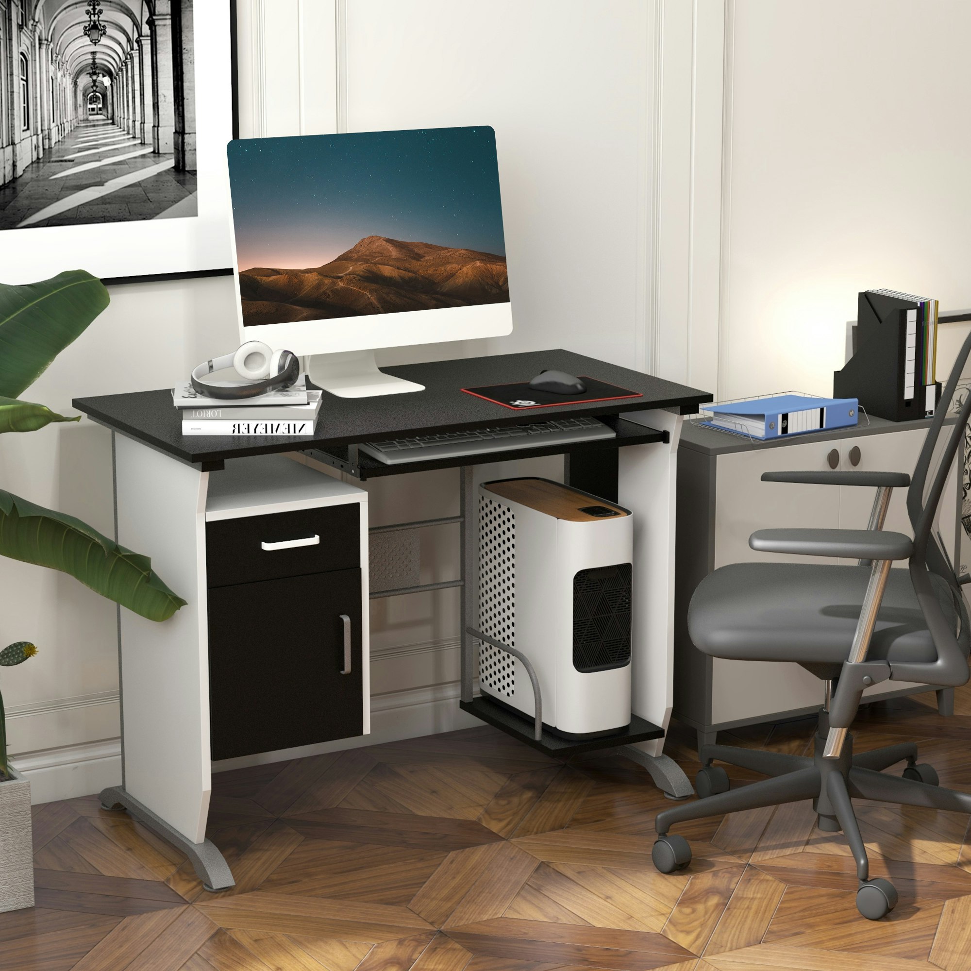 Homcom Black Computer Desk Drawer Pc Writing Wooden Workstation Keyboard