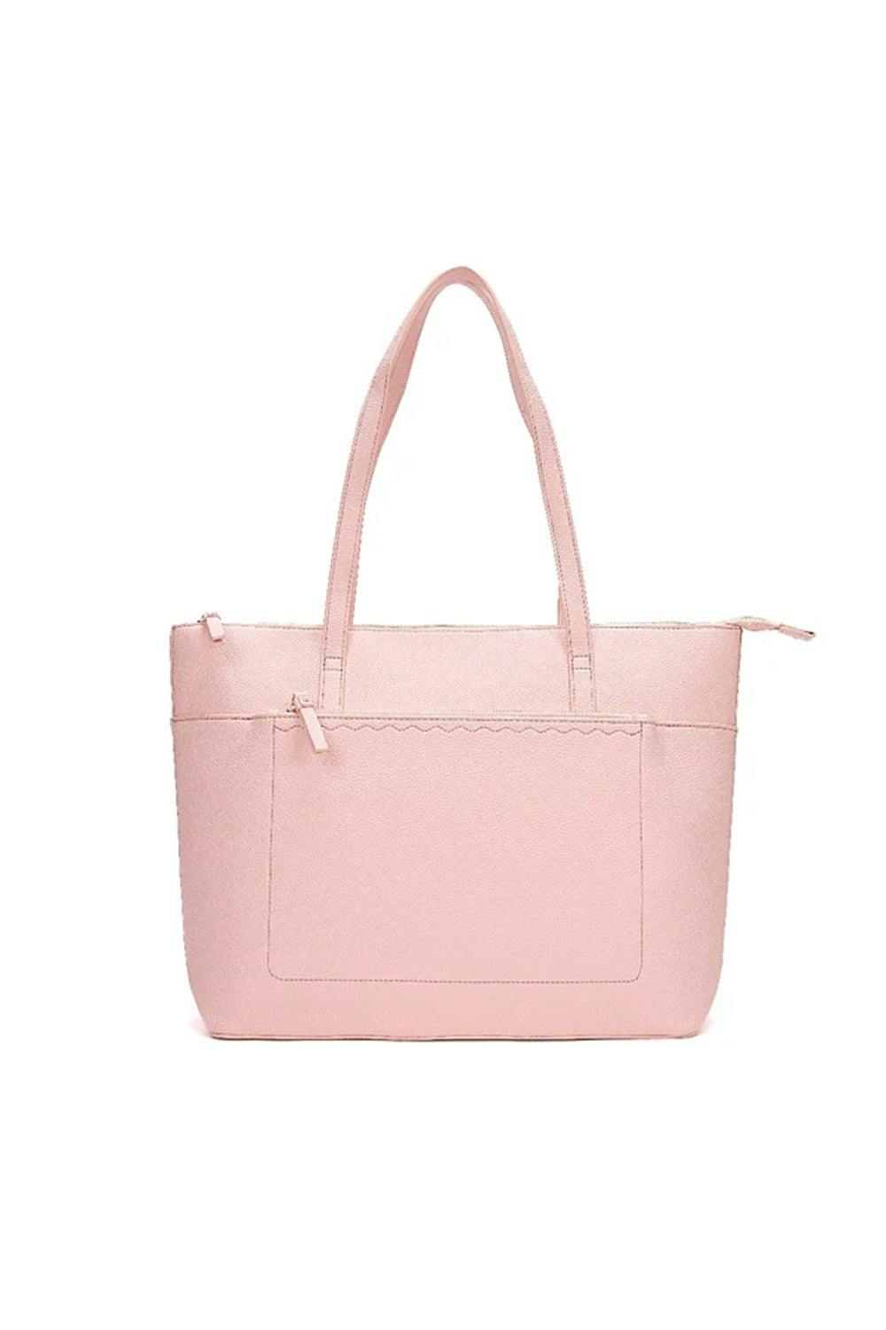 Pluspup Pink Large Tote Shoulder Bag With Zipper Closure And Inner Pockets