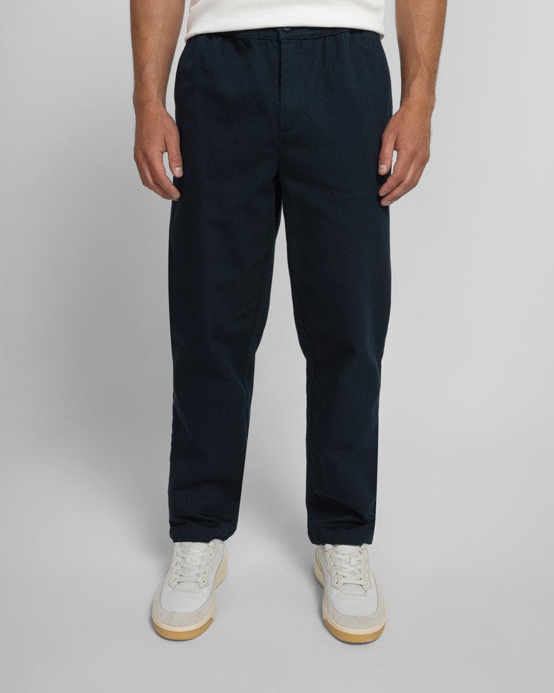 Steel & Jelly Black Farndon - Herringbone Drawstring Trouser - Navy - 34R