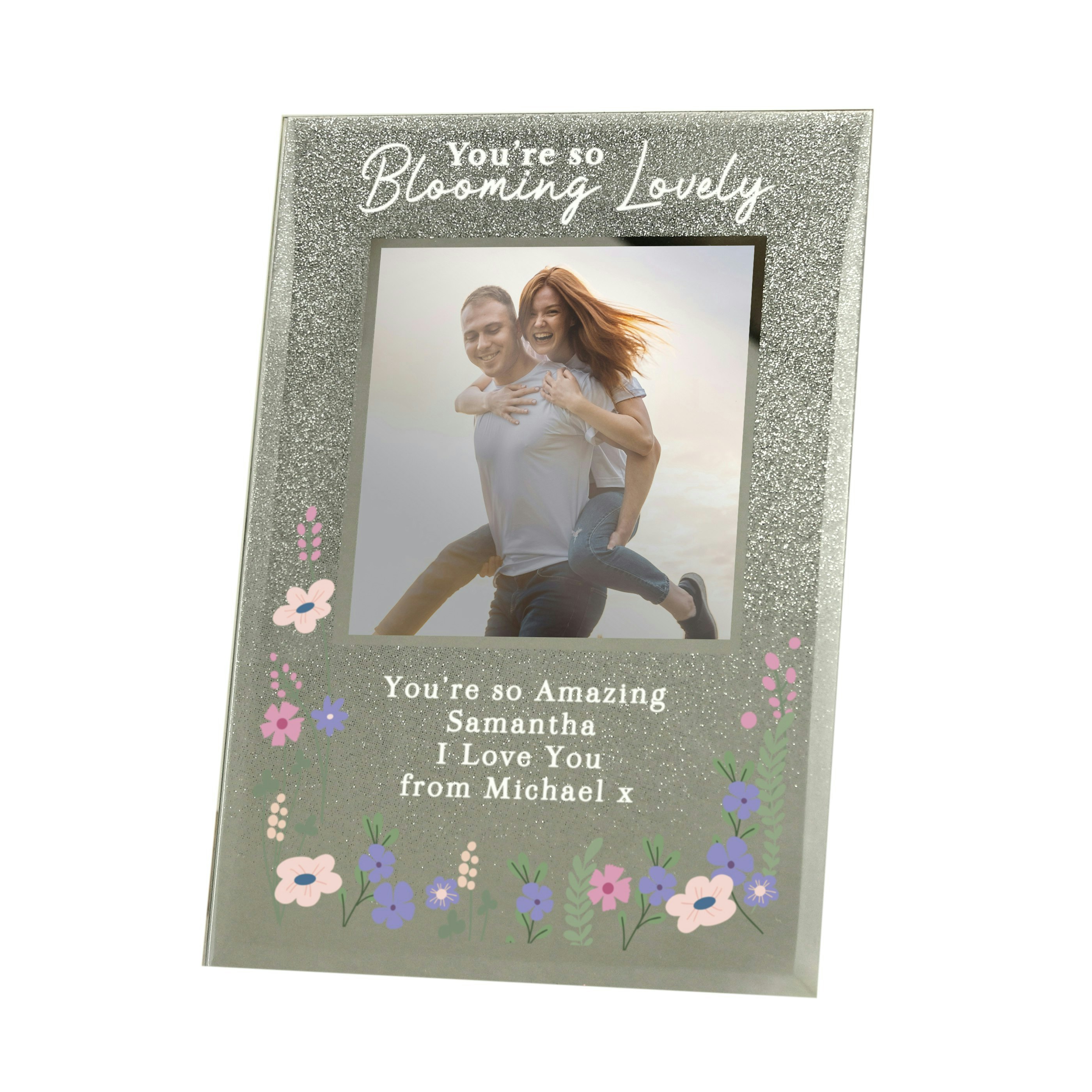 Rackhams Personalised Blooming Lovely 6X4 Glitter Photo Frame