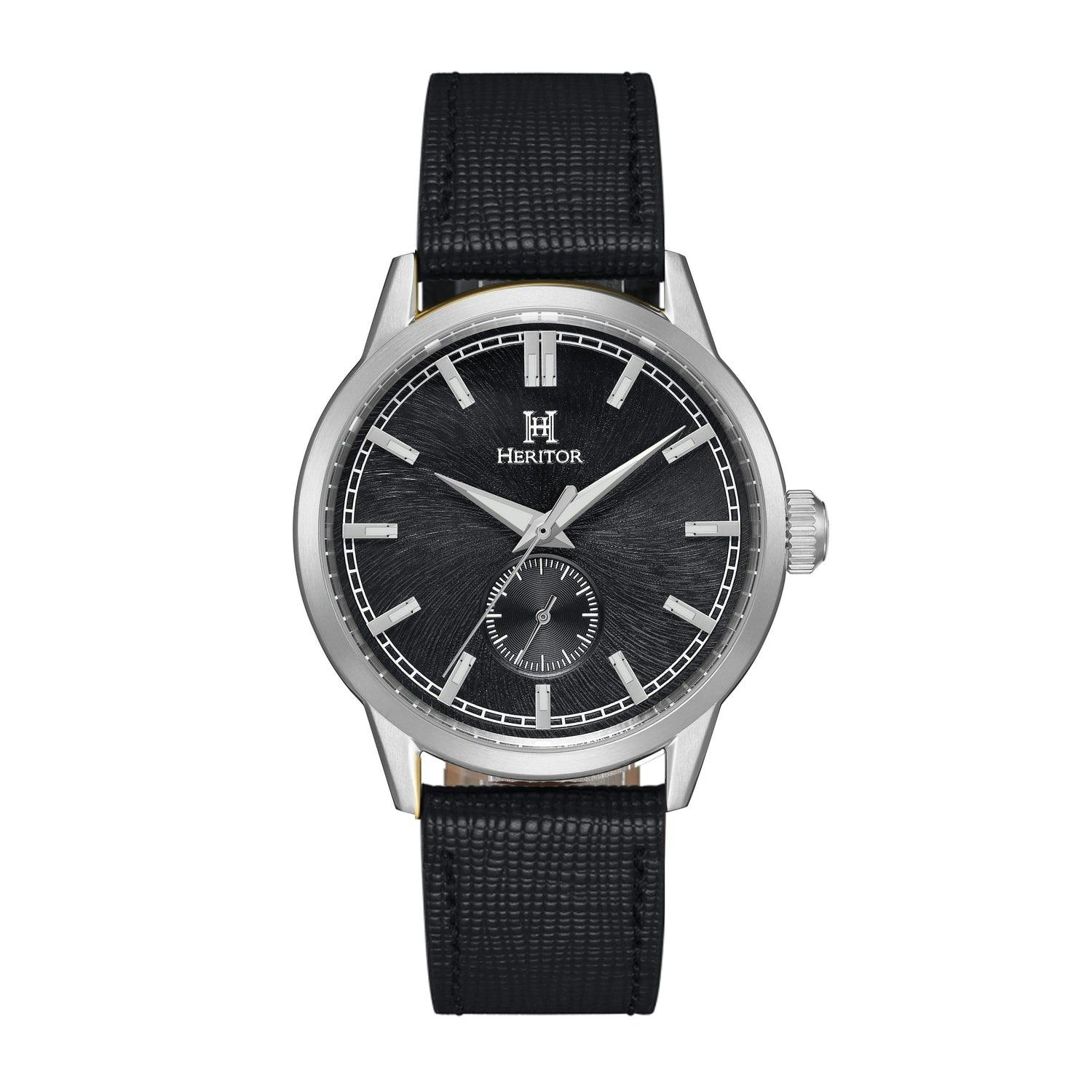Heritor Automatic Men's Silver/Black Argento Leather-Band Watch