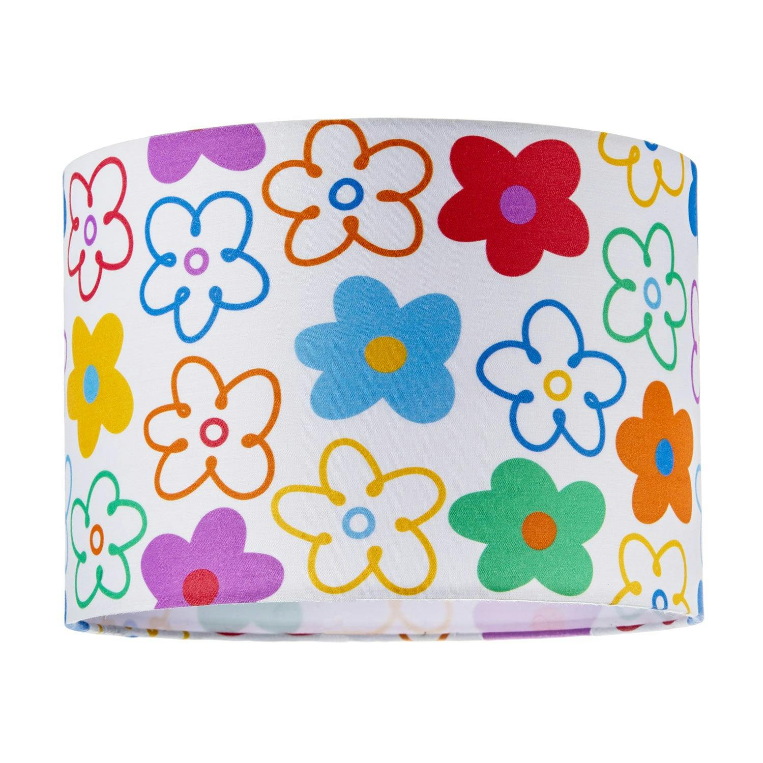 Happy Homewares Red/Blue/Green Bright And Colourful Fabric Lampshade With Retro Inspi Floral Decor