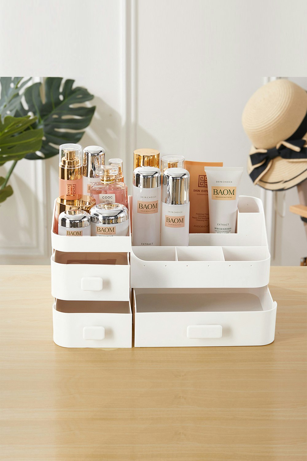 Living And Home White Desktop Storage Box Makeup Organizer With 3 Drawers