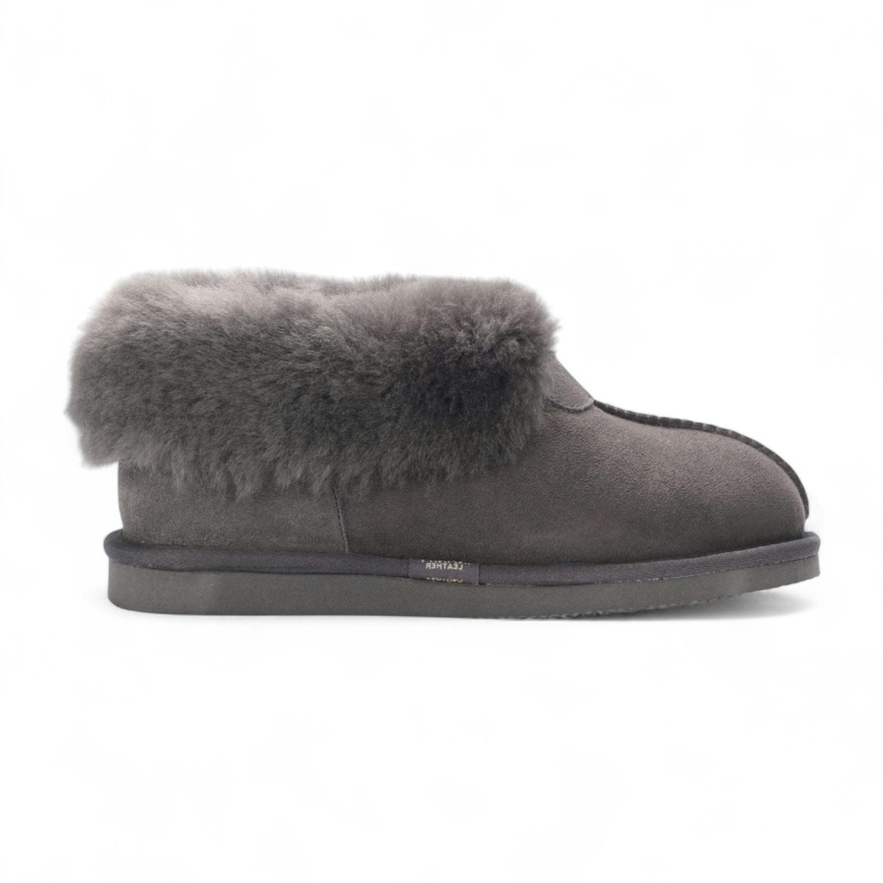 Infinity Leather Women's Grey Sheepskin Suede Ankle Slip-On Bootie Winter - Glacier - Uk 5 | Eu 38 | Us 7
