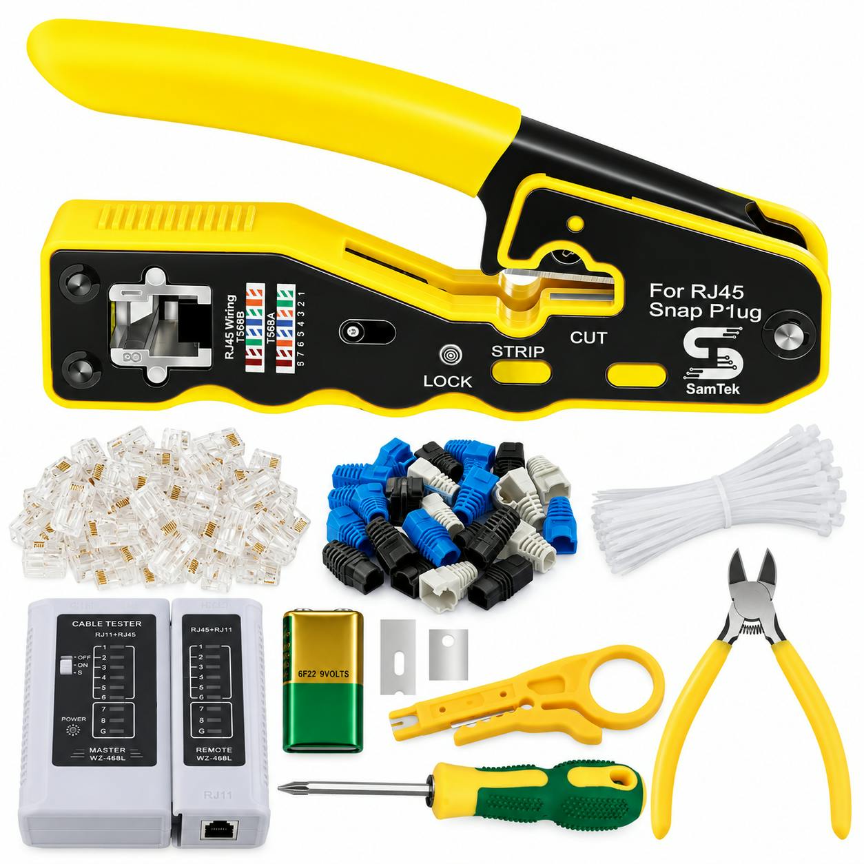 Atek Rj45 Pass Through Crimping Tool Kit Rj45 Rj12 Cable Tester Ethernet Passthrough Crimper Striper Cutter Plier Screwdriver Punch Down Tool Set For Cat5e Cat6 Cat7 Cat8 Rj45 Network Connectors Crimp Tool - Image 2