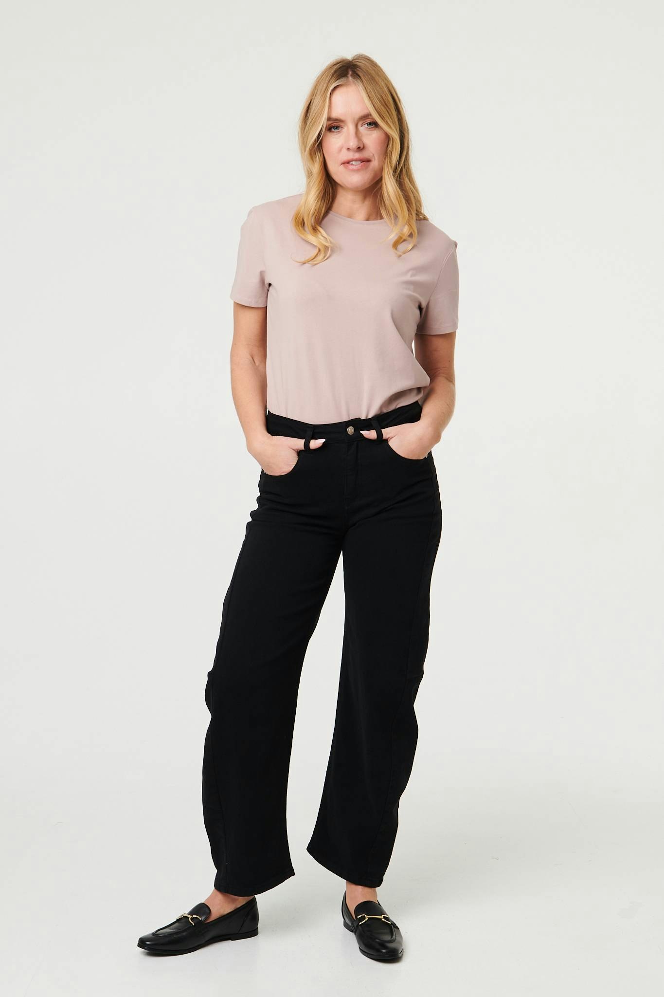 Izabel London Black High Waist Wide Barrel Fit Jeans - 12