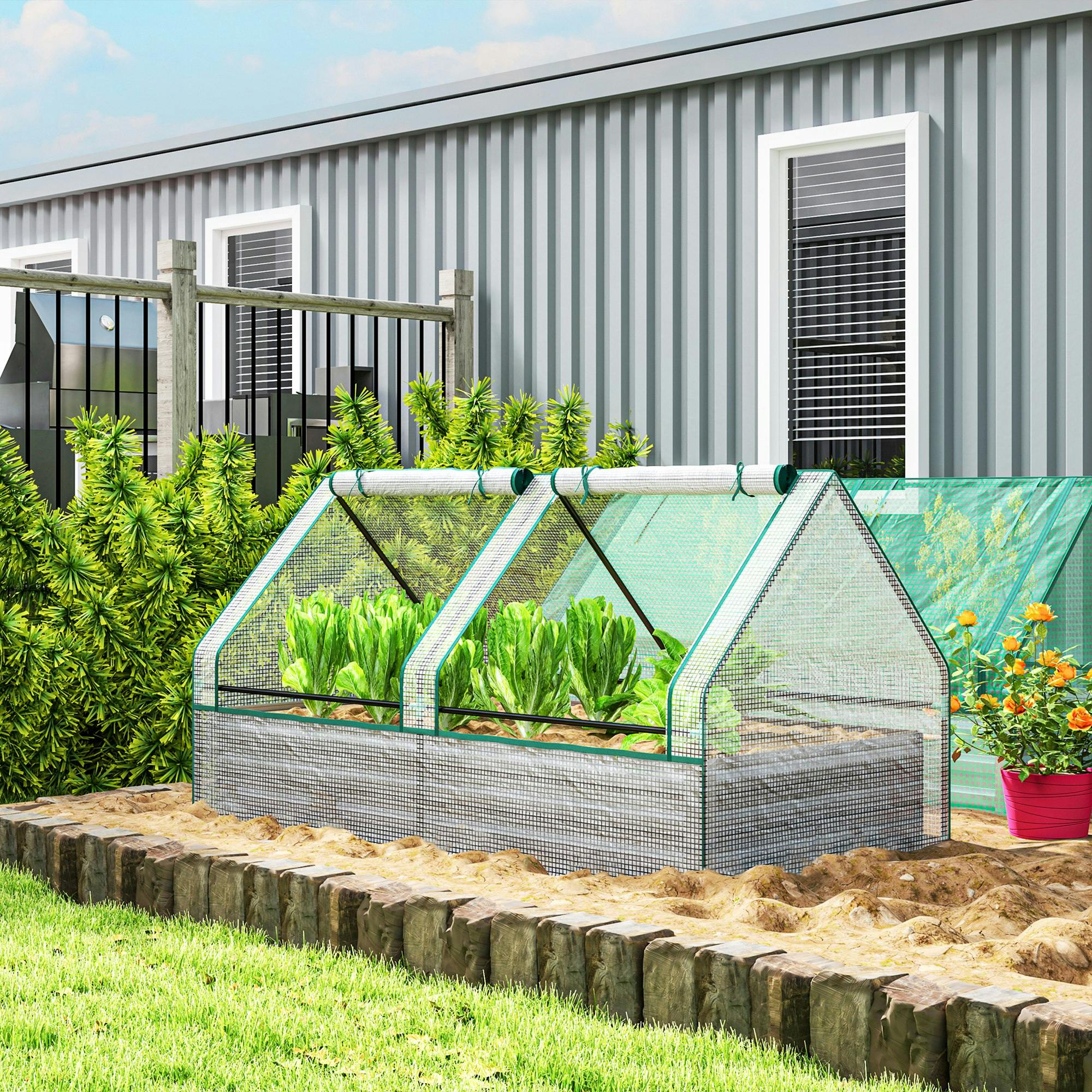 Outsunny Green/Dark/Grey Raised Garden Bed Planter Box With House, And - White