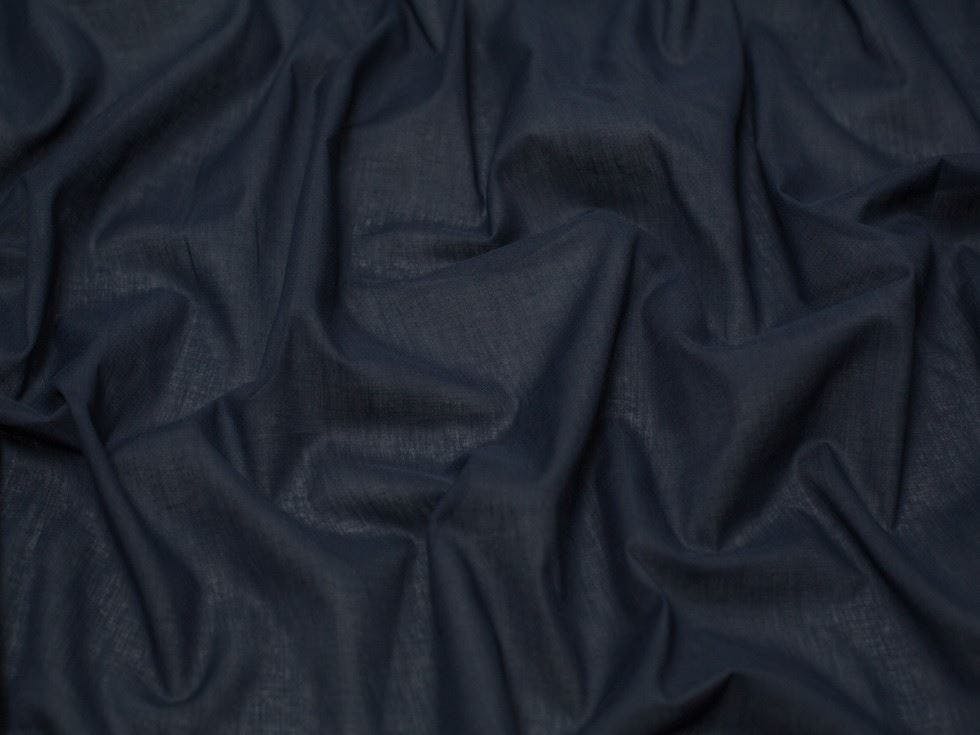 Minerva Blue Core Range Cotton Voile Fabric - Plain Design Dressmaking Fabric, 140 Cm / 56" Wide - Per Metre - Navy
