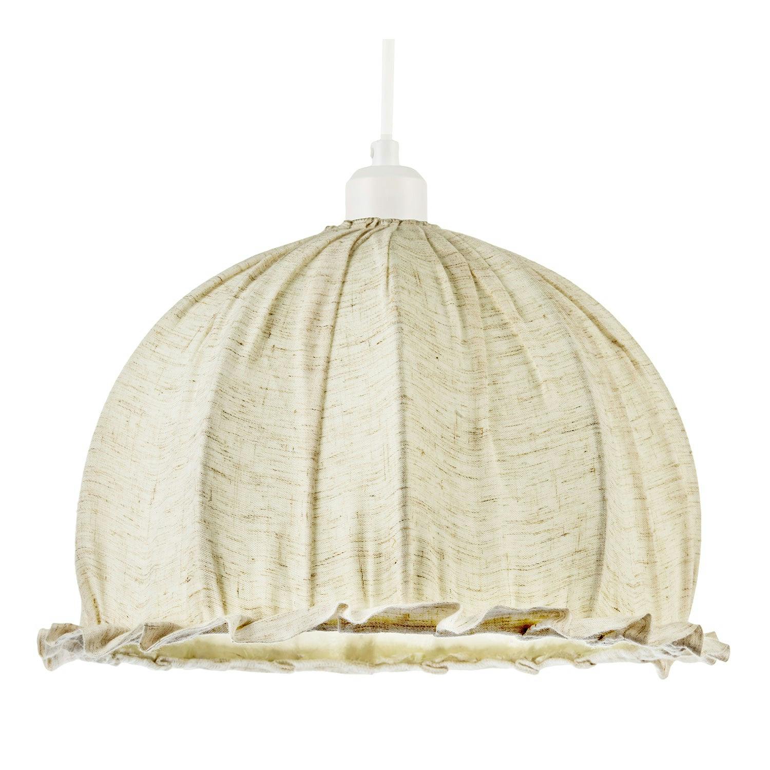 Rackhams Light Linen Fabric Covered Ruffled Dome Shaped Ceiling Pendant Shade