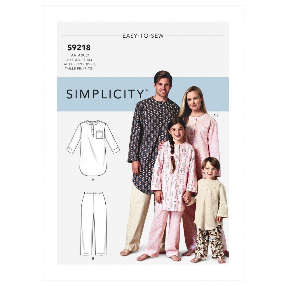 Simplicity Men's Sewing Pattern 9218, Pyjamas For Wo, Teenagers, Kids, Aa (S-M-L-Xl) - Intermediate - Aa (S-M-L-Xl)