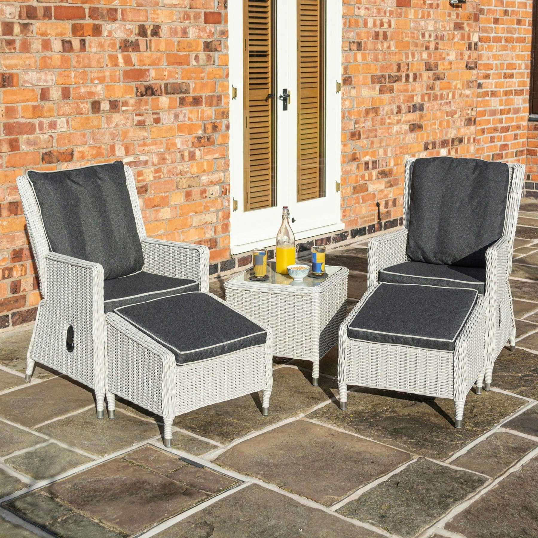 Rackhams Grey Rattan Effect Lounger Set - Two Colours - Putty