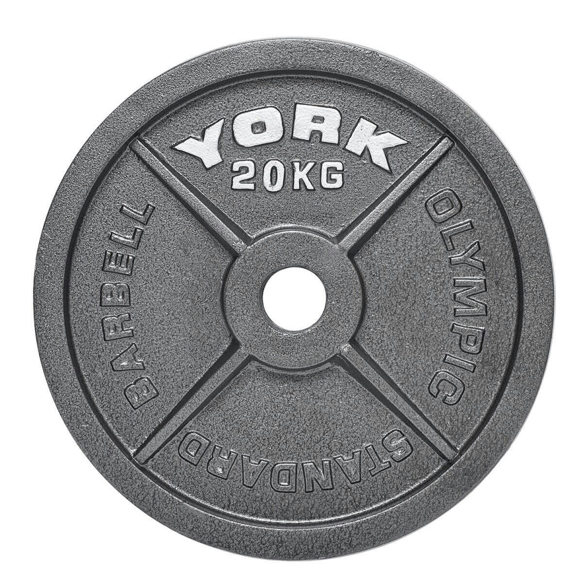York Grey Olympic Hammertone Cast Iron Weight Plate 1 X 20Kg