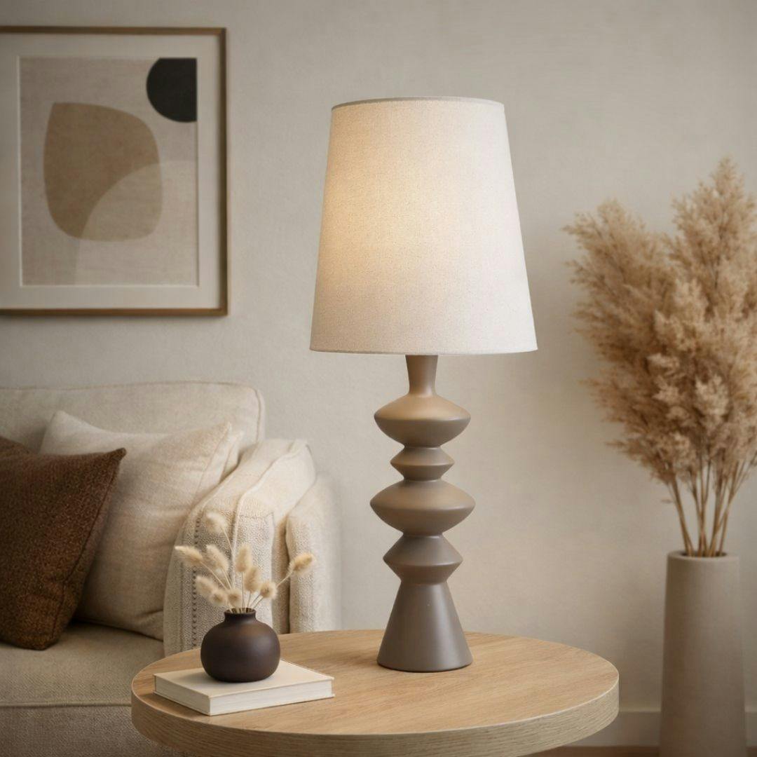 Rackhams White/Light Cheryl Taupe Resin Table Lamp