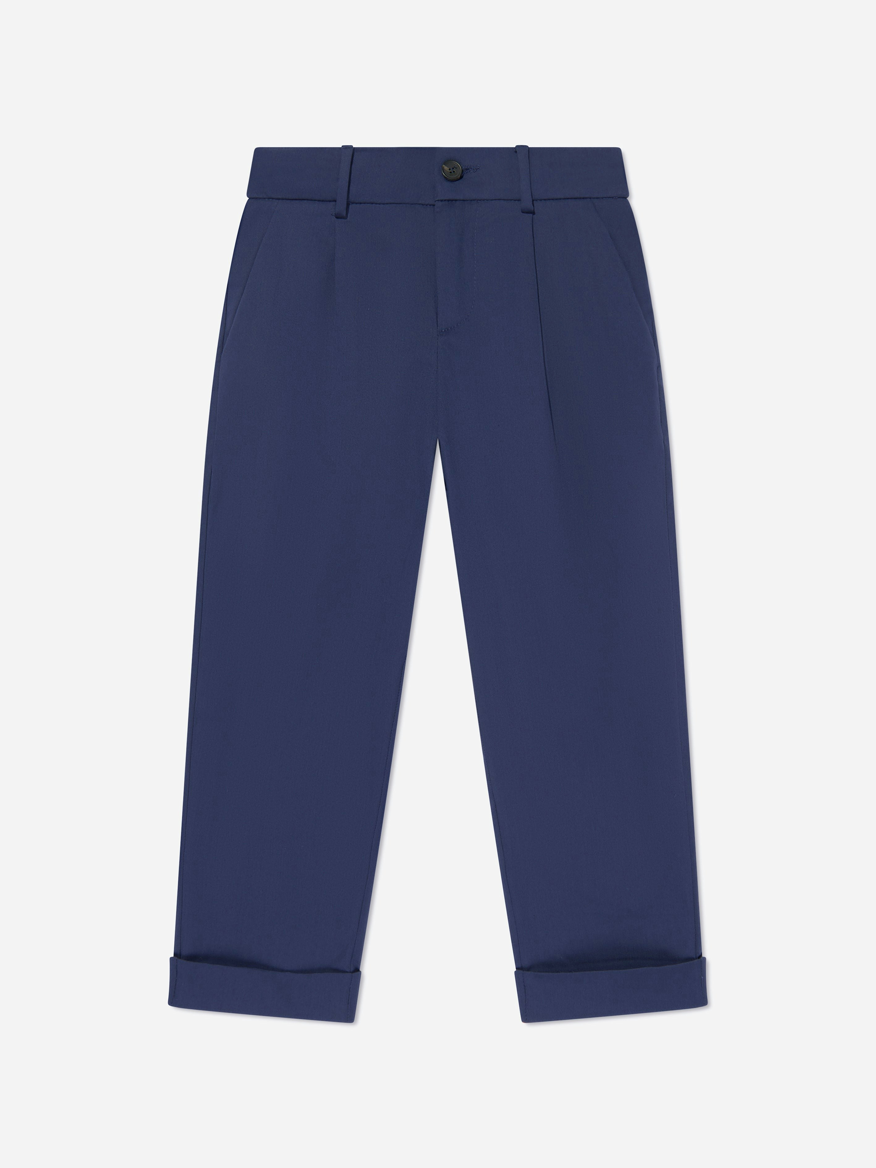 Fendi Kids Boys Blue Fendi Gabardine Stretch Trousers In Navy - 12 Yrs