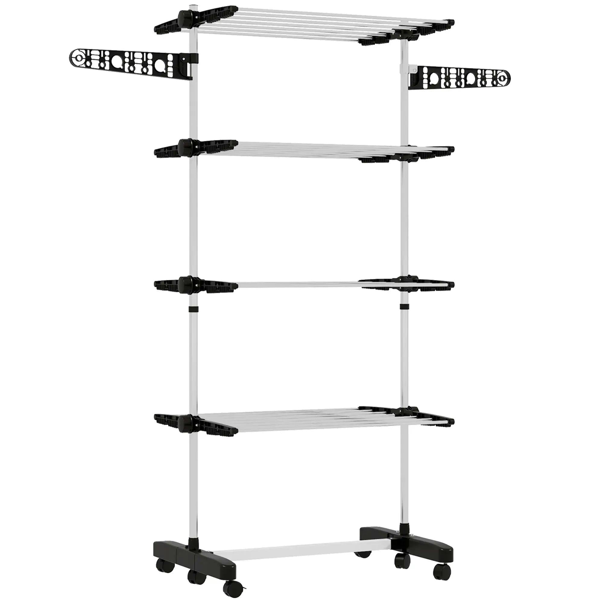 HOMCOM 4-Tier Large Clothes Airer Stainless Steel Clothes Drying Rack Black - Image 7