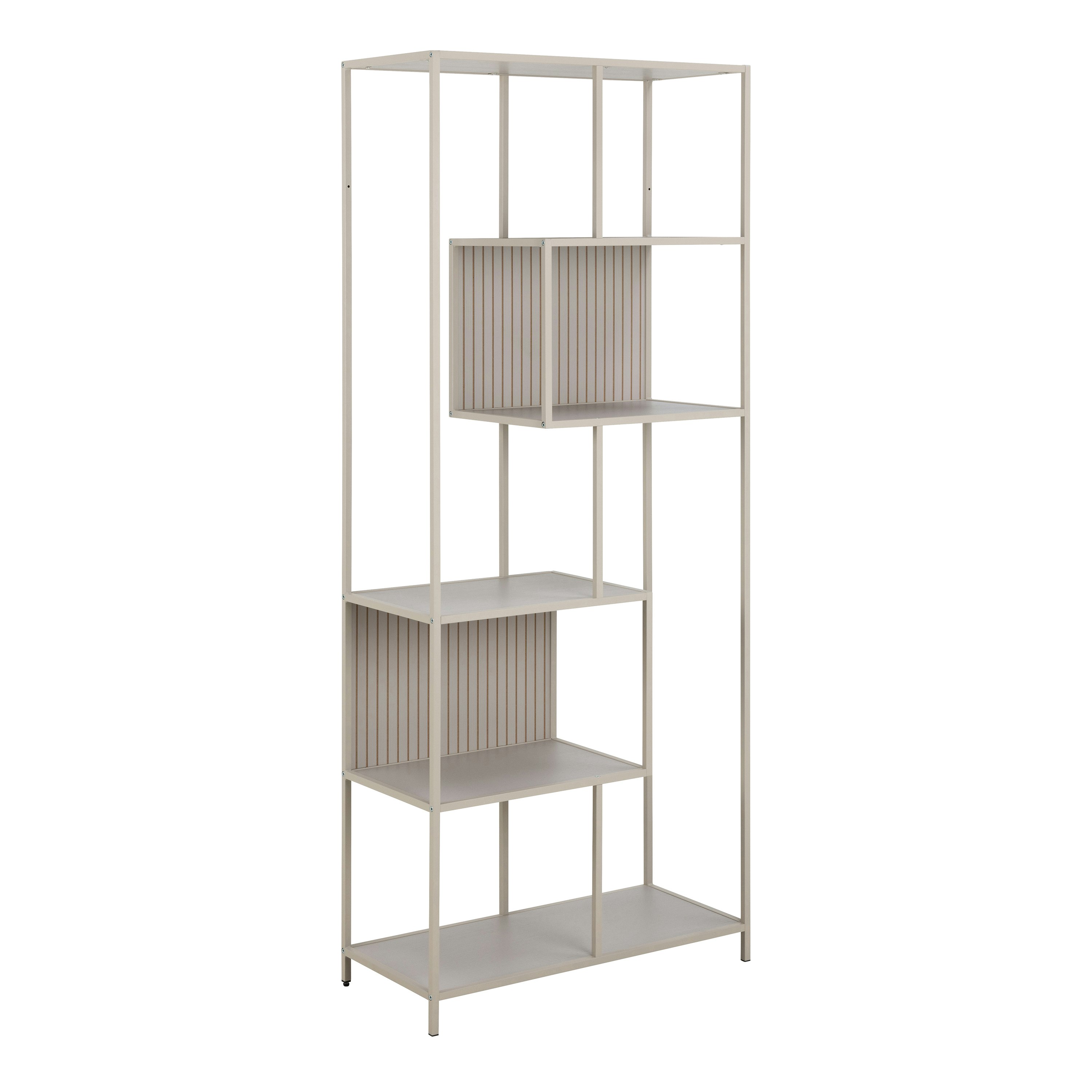 Rackhams Grey Seaford Tall Metal Bookcase With 5 Shelves - 1 - Wood