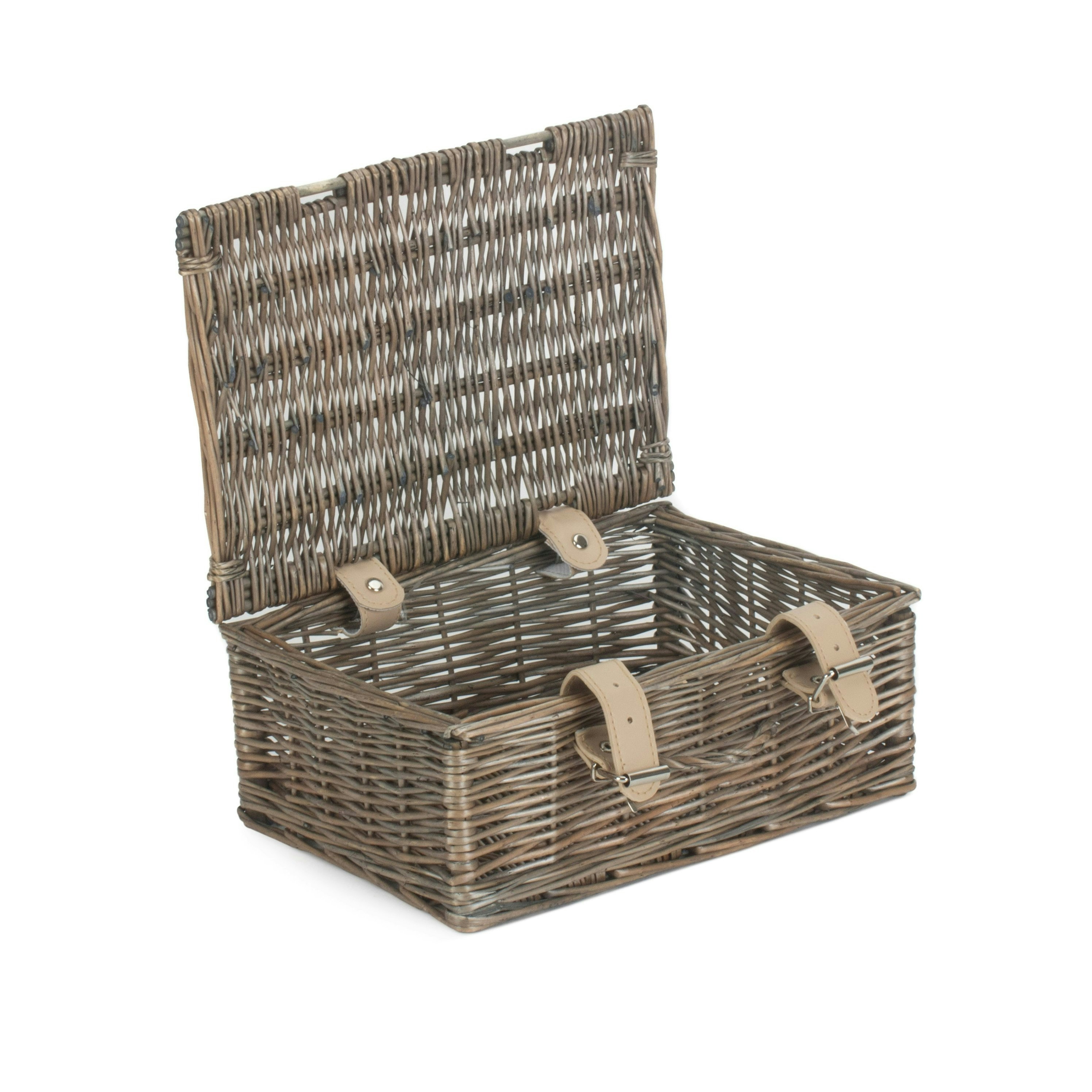 Rackhams Red/Cream 25M Antique Wash Willow Handle Wicker Picnic Basket - Antique Wash