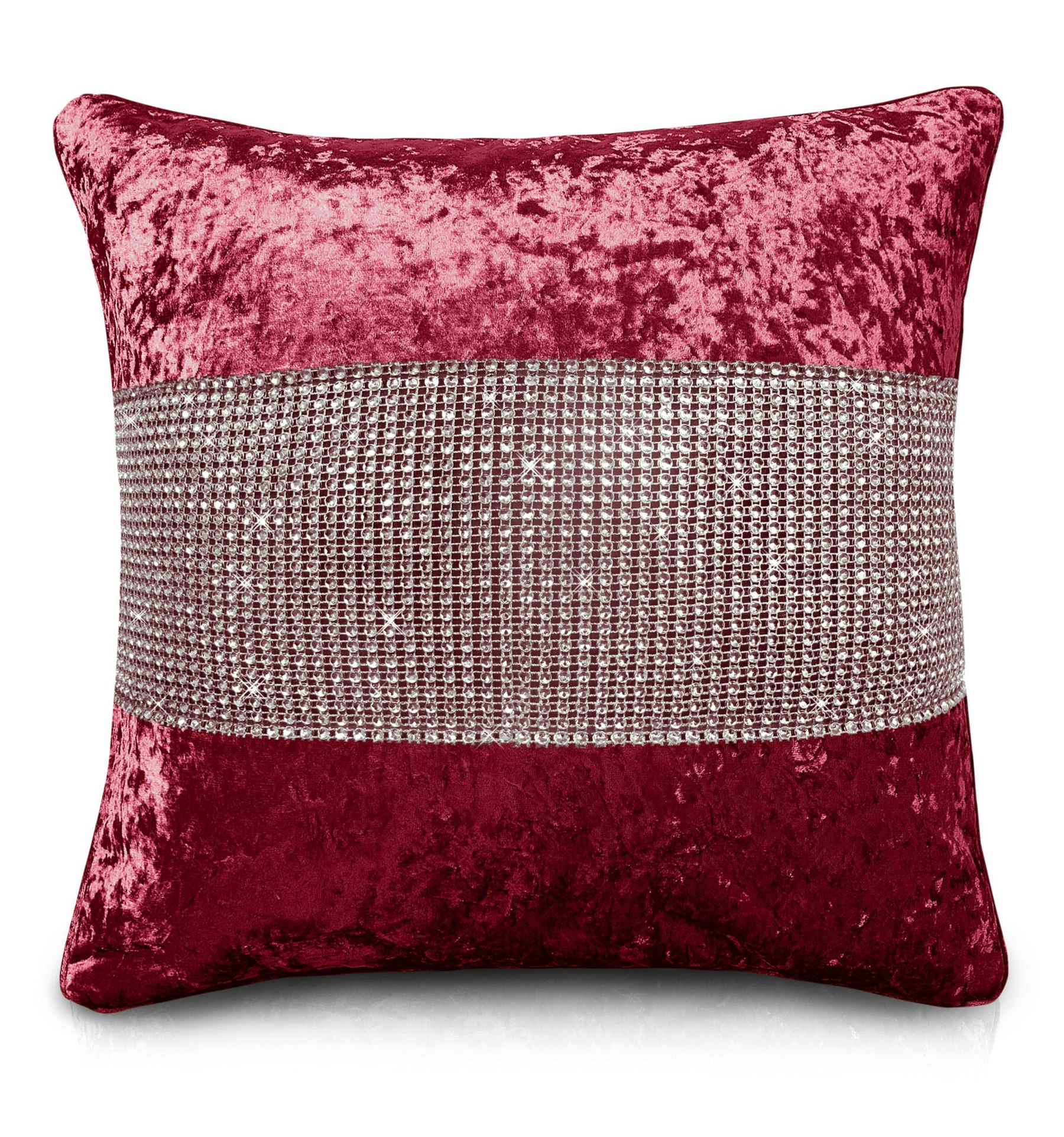 Intimates Luxury Crushed Velvet Diamonte Detail Cushion - 43Cm X 43Cm - Raspberry