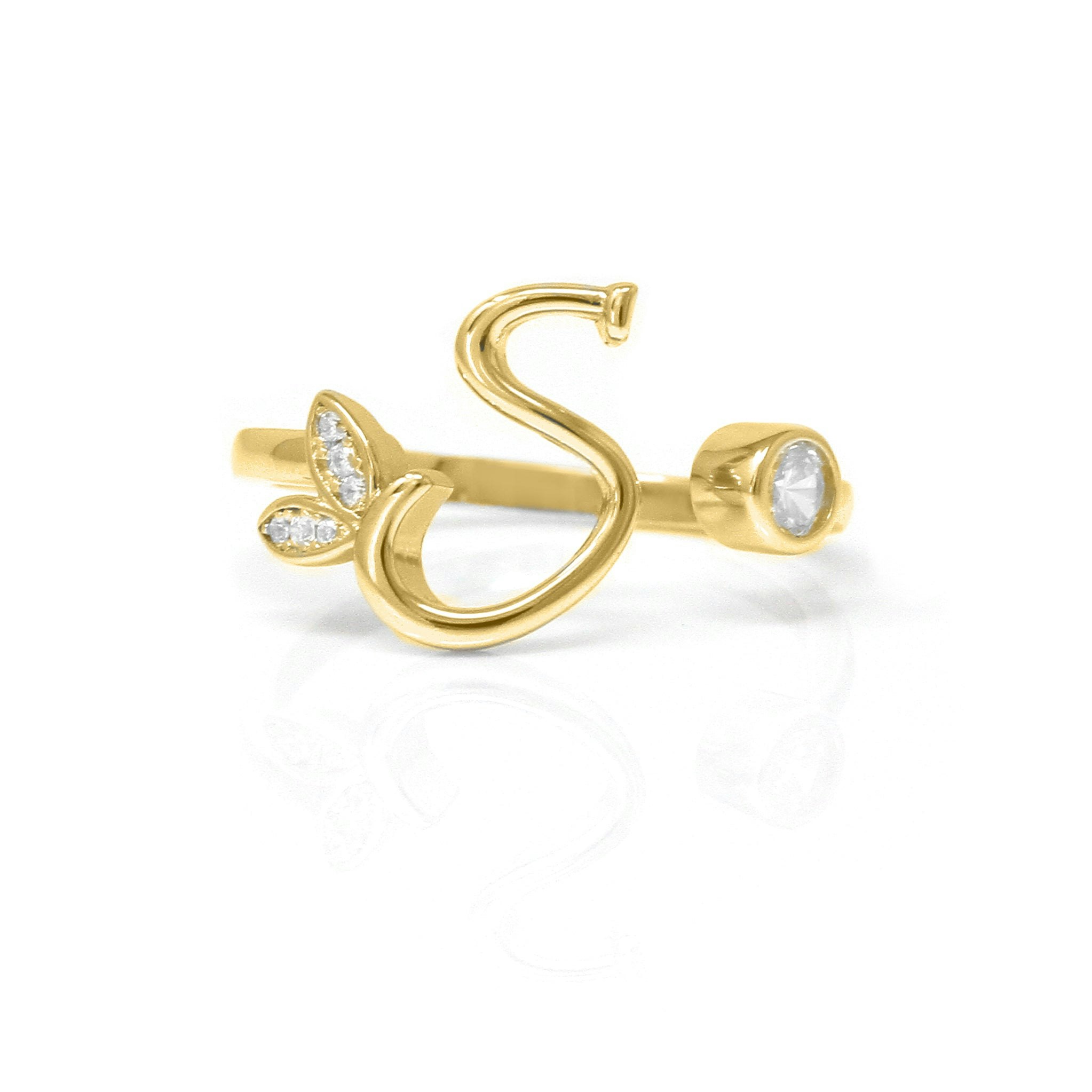 Say It With Yellow/Gold Adjustable Winged Initial Ring - Plated - S