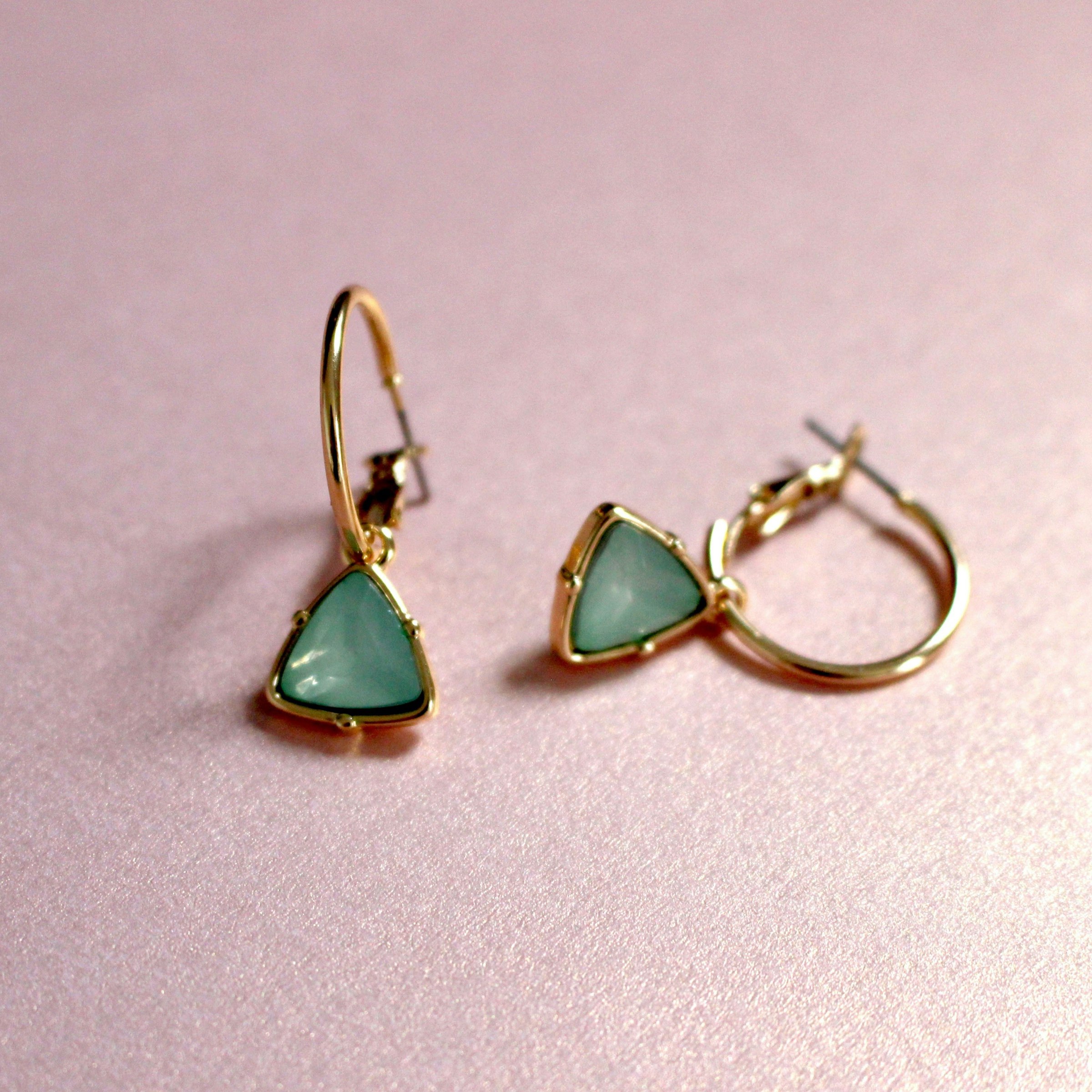 Luxe Tones Gold Holly Aqua Gem Hoop Earrings