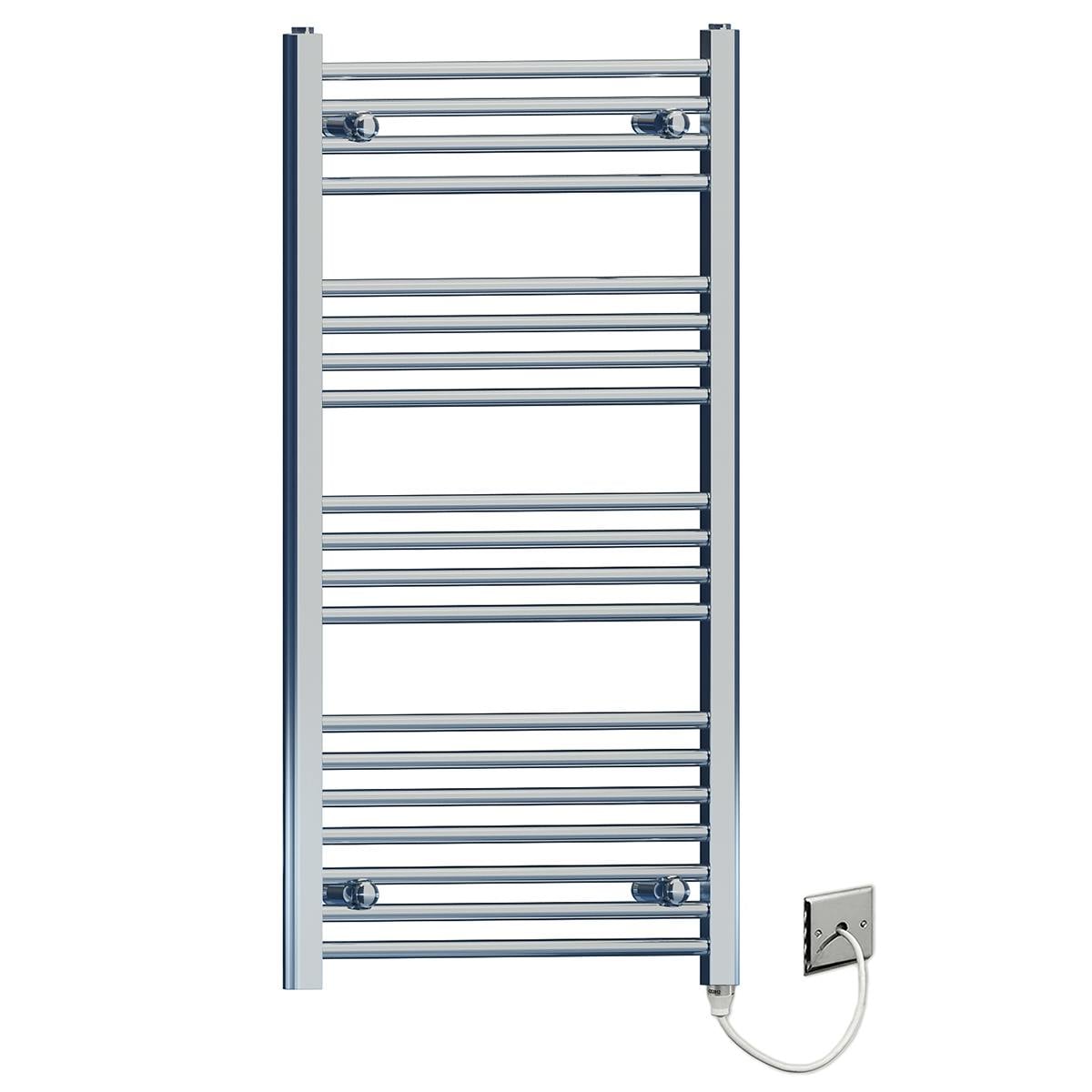 Rackhams 500X1000mm Chrome Flat Electric Pre-Filled Towel Rail Radiator For Designer Bathroom Standard Element