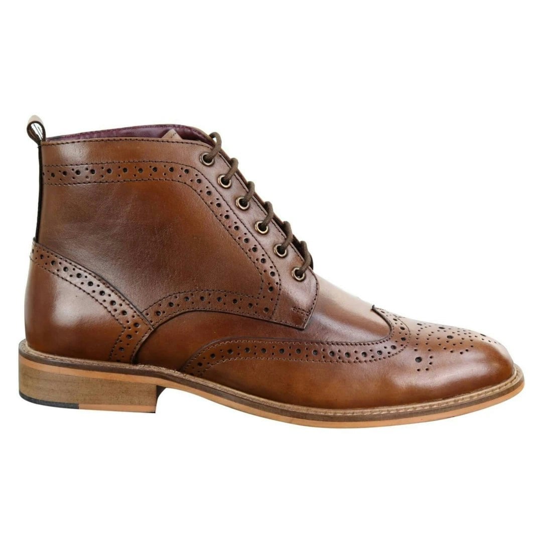 House Of Cavani Men's Brogue Ankle Boots - Tan - Uk 11