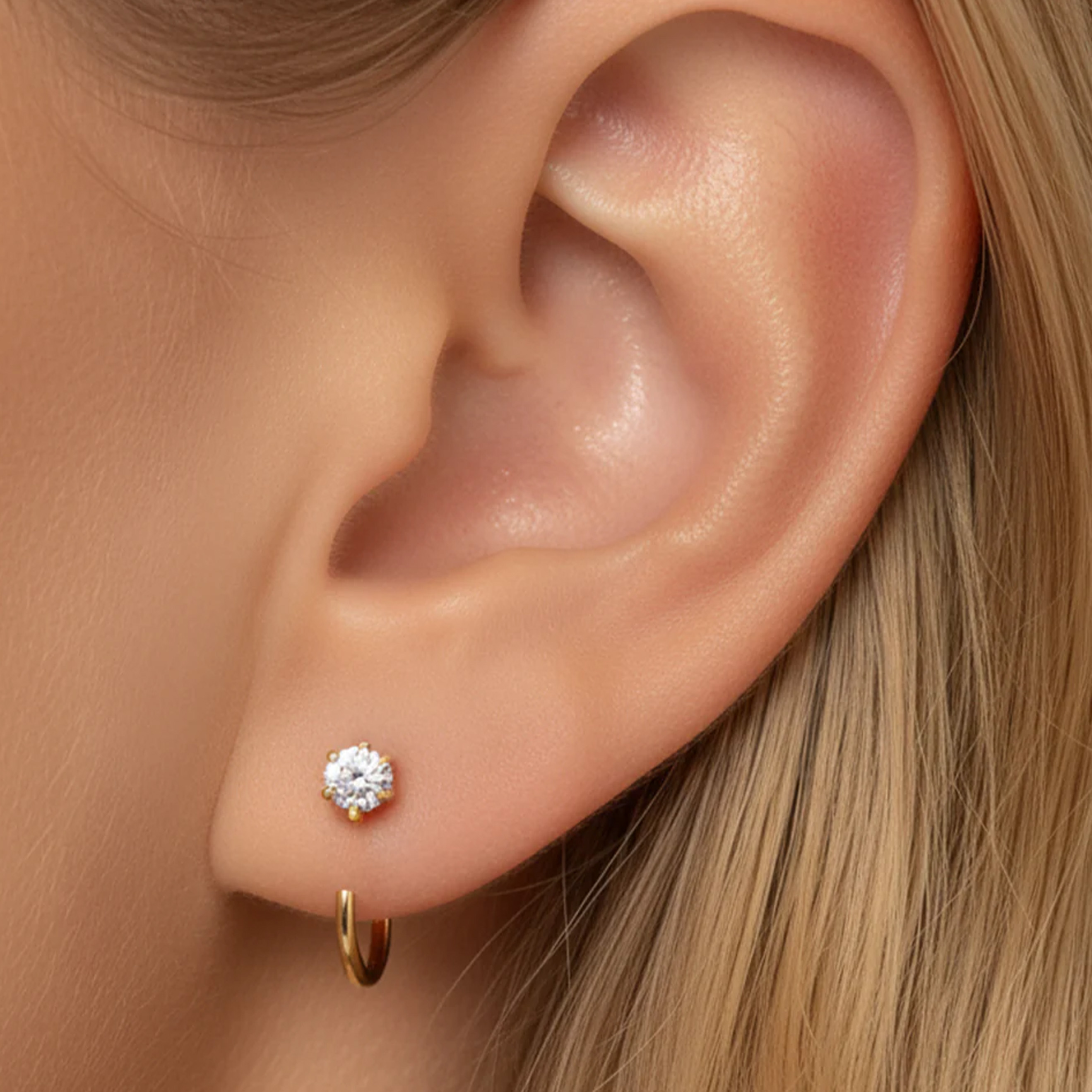 Muchv Gold Dainty Threader Hoop Earrings With Cubic Zirconia Stone