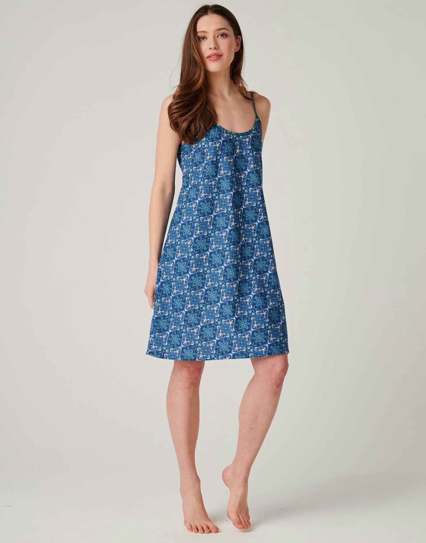 British Boxers Women's Crisp Cotton Strappy Nightdress – Marrakesh Paisley - Petite