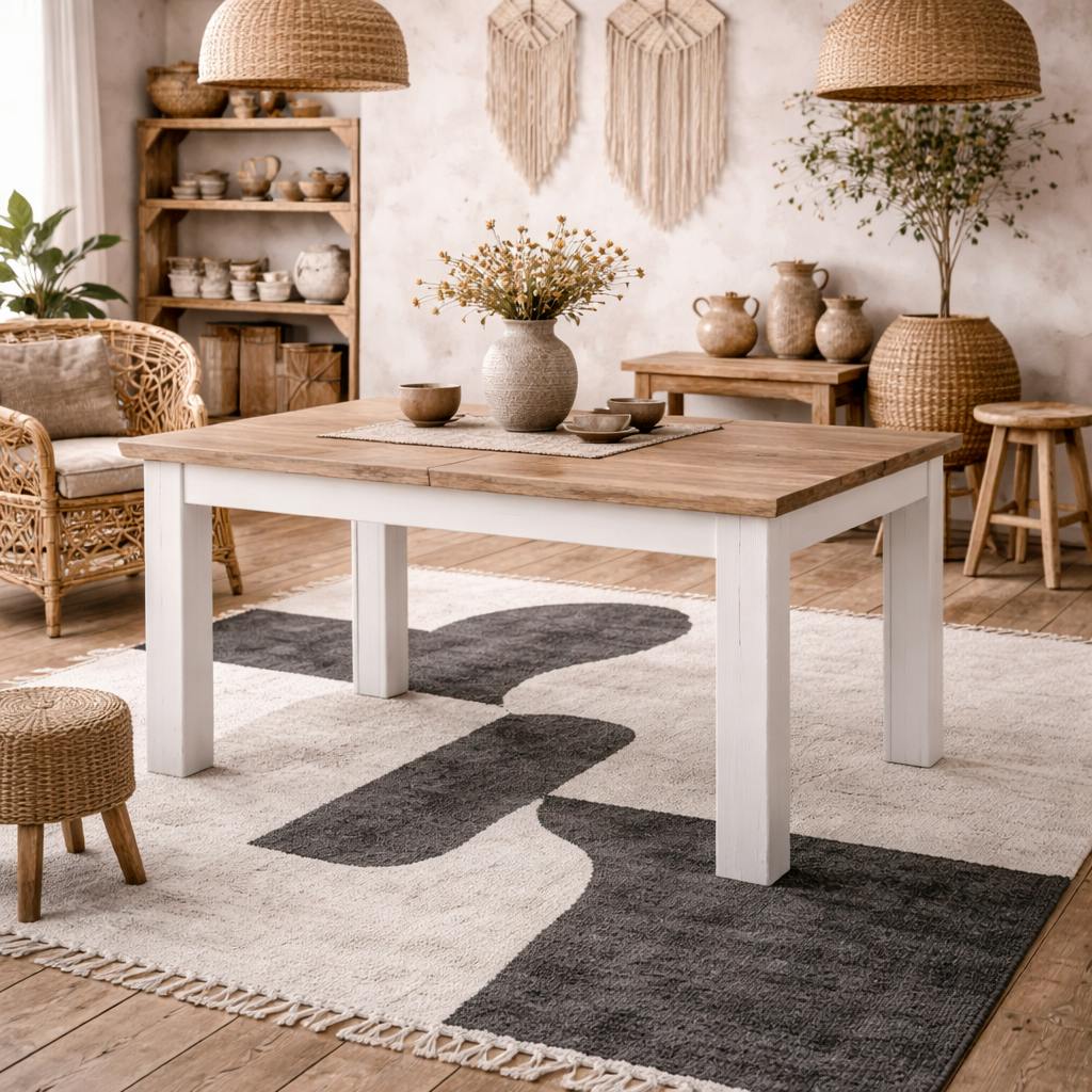 Rackhams White/Light Silkeborg Extending Dining Table Nelson And Snowy Oak Wood