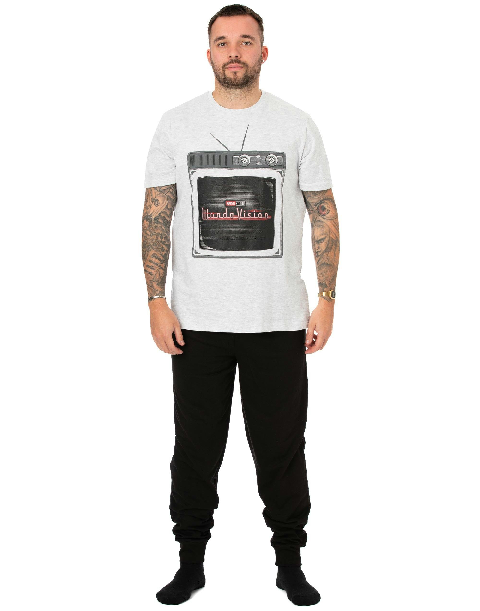 Vanilla Underground Men's White Marvel Wandavision Logo Short Sleeve Long Leg Pyjama Set - Small