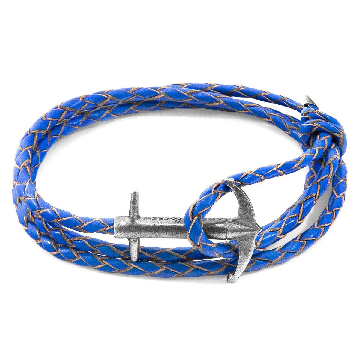 Anchor & Crew Blue/Silver Royal Admiral Anchor And Braided Leather Bracelet