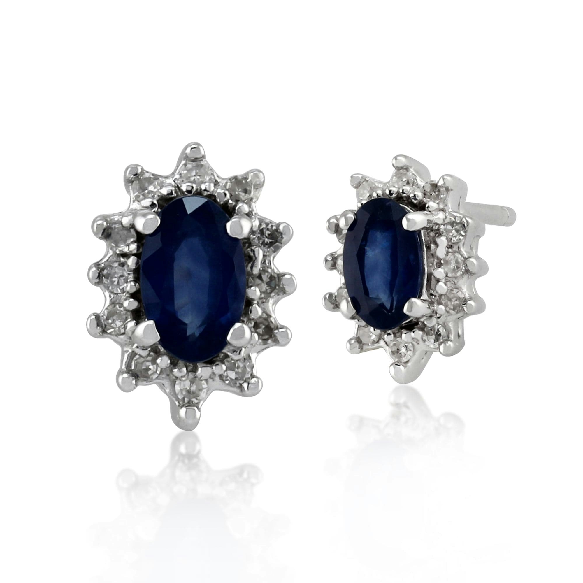 Gemondo Light/Blue/White Classic Oval Sapphire & Diamond Cluster Stud Earrings In 9Ct Gold